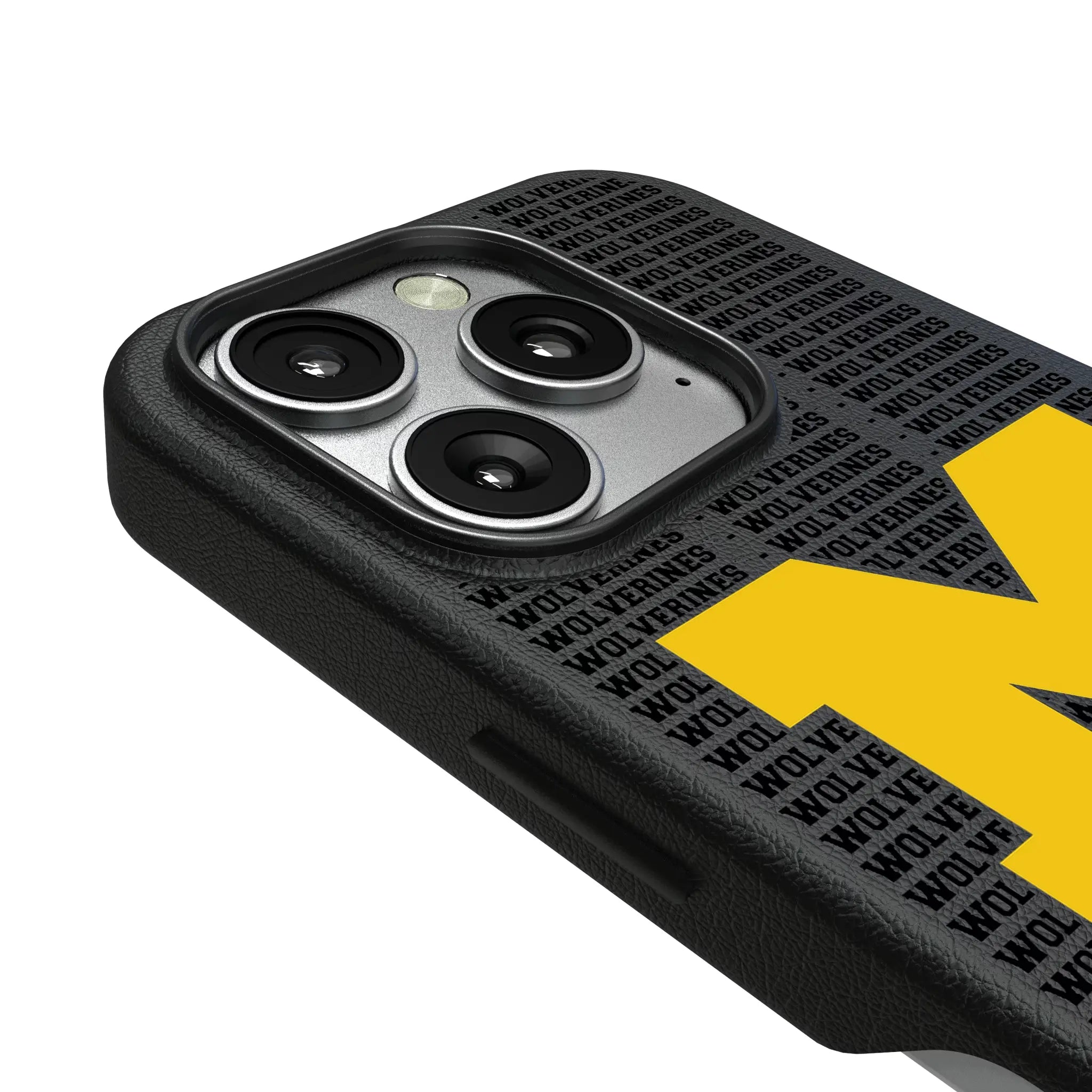 University of Michigan Wolverines Text Backdrop iPhone MagSafe Compatible Phone Case for Apple iPhone - Detail