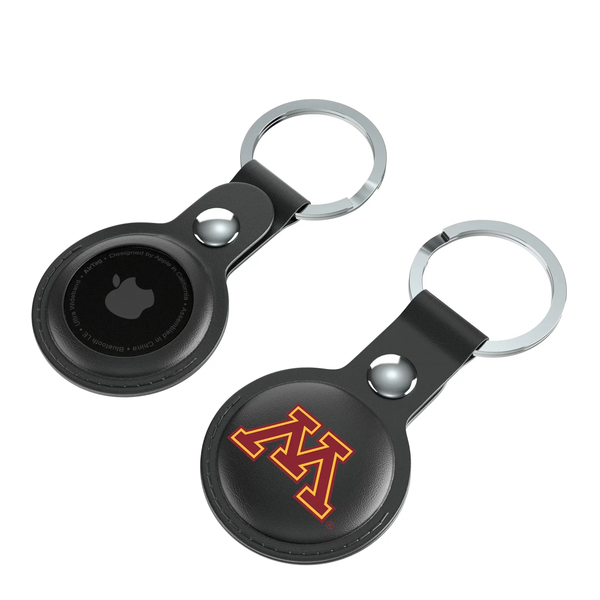 University of Minnesota Golden Gophers Insignia AirTag Black Airtag Holder 2-Pack - Isometric View