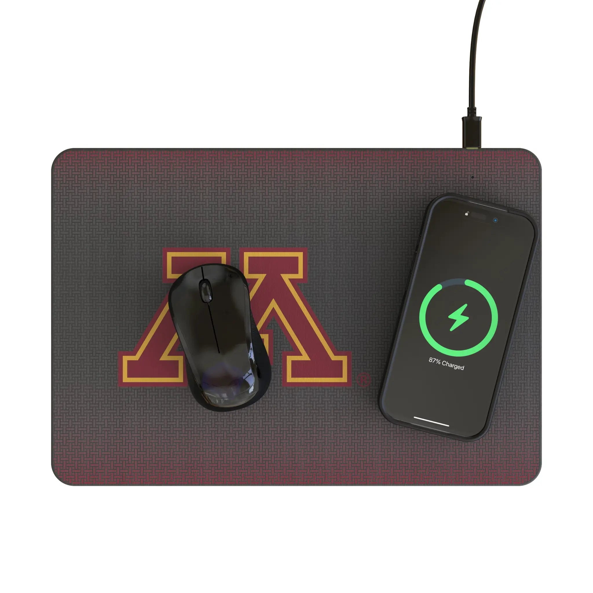 University of Minnesota Golden Gophers Linen 15-Watt Wireless Charger and Mouse Pad - Lifestyle