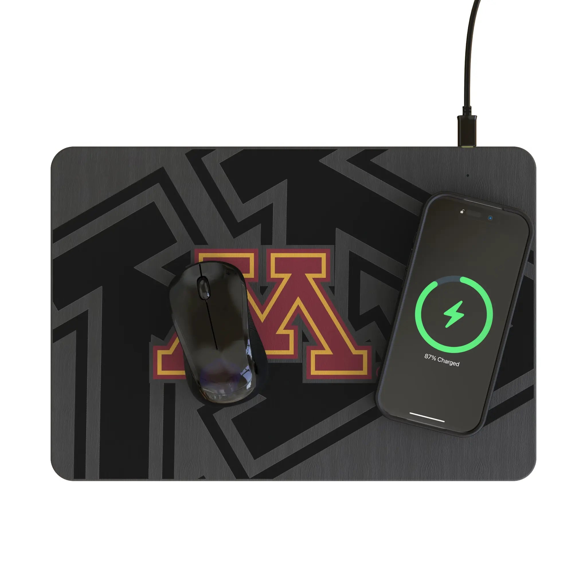 University of Minnesota Golden Gophers Monocolor Tilt 15-Watt Wireless Charger and Mouse Pad - Lifestyle