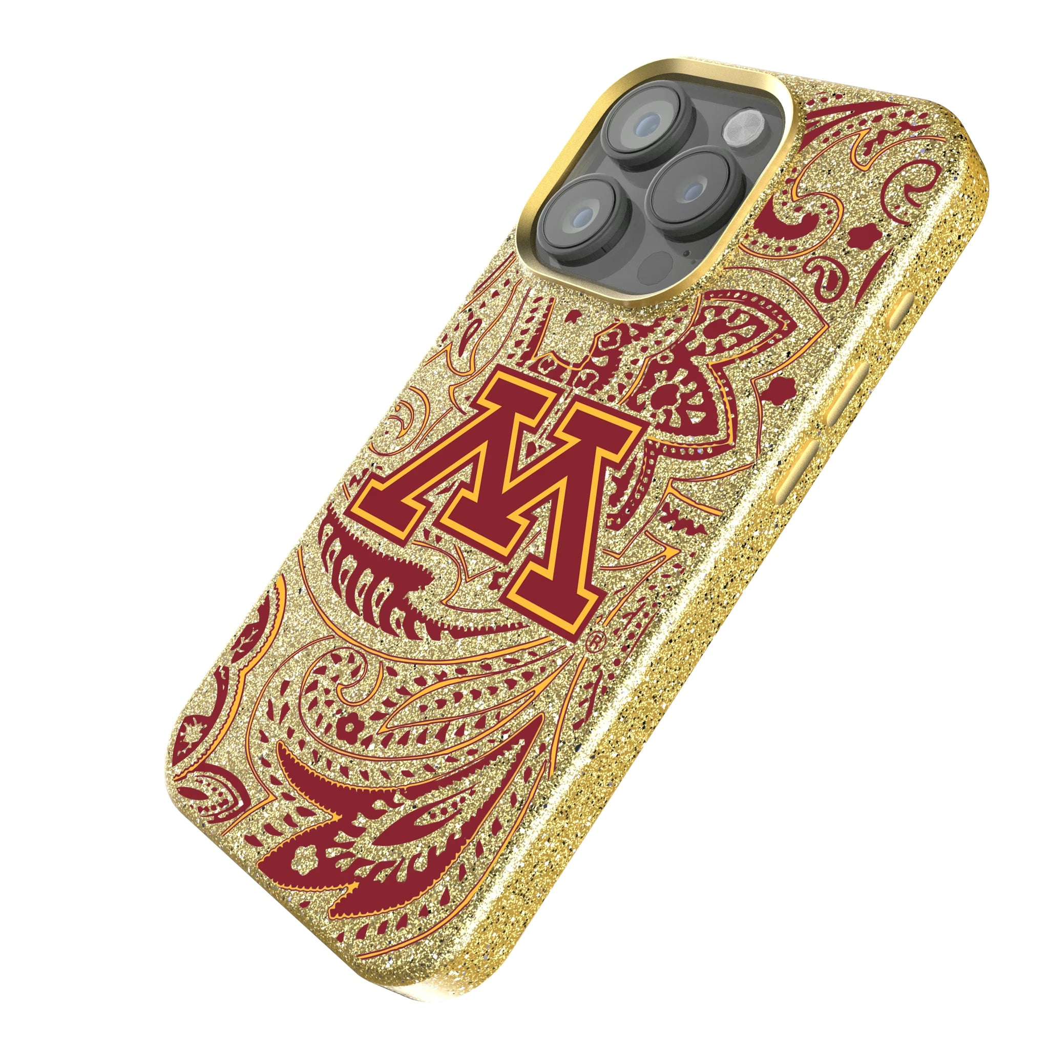 University of Minnesota Golden Gophers Paisley iPhone Bling Phone Case for Apple iPhone - Isometric View