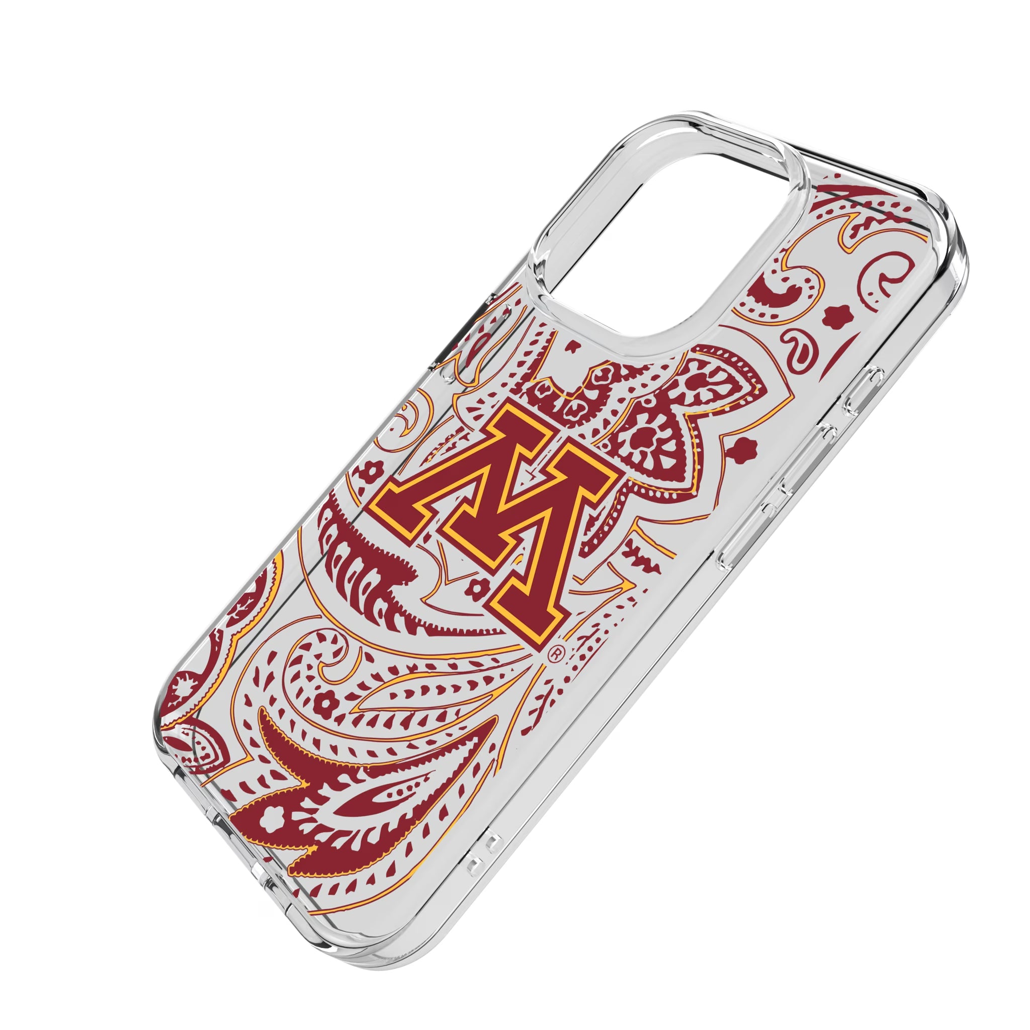 University of Minnesota Golden Gophers Paisley iPhone Clear Phone Case for Apple iPhone - Isometric View