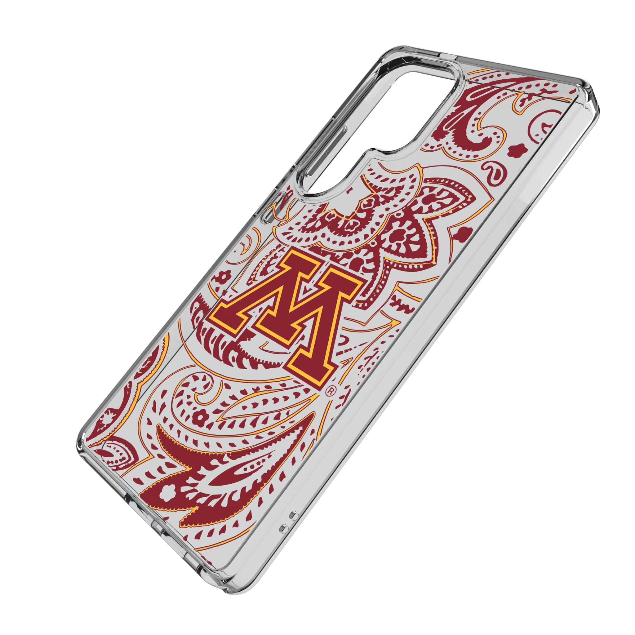 University of Minnesota Golden Gophers Paisley Galaxy Clear Phone Case for Samsung Galaxy - Isometric View