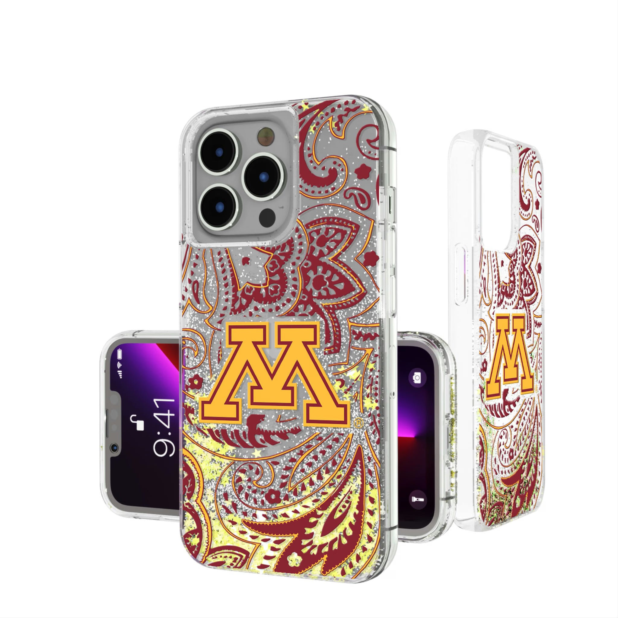 University of Minnesota Golden Gophers Paisley iPhone Glitter Phone Case for Apple iPhone
