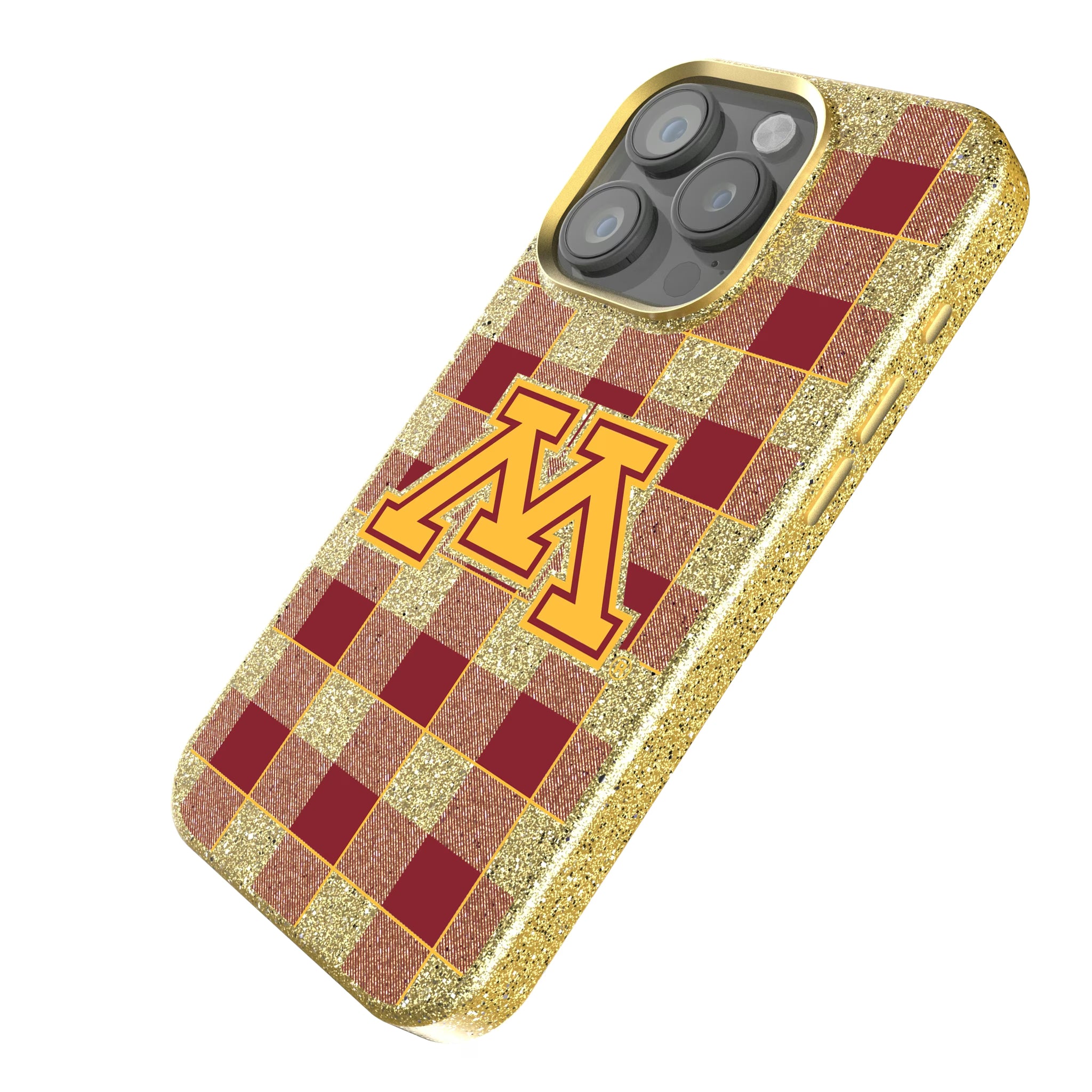 University of Minnesota Golden Gophers Plaid iPhone Bling Phone Case for Apple iPhone - Isometric View