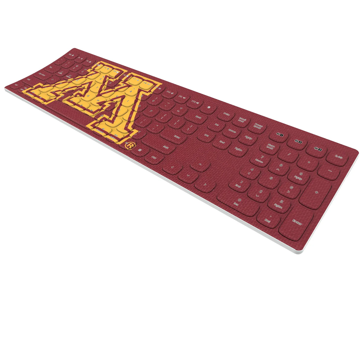 University of Minnesota Golden Gophers Solid KKB605 Curved Wireless Keyboard - Isometric View