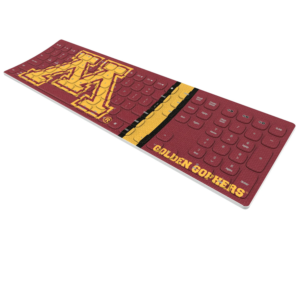 University of Minnesota Golden Gophers Stripe KKB605 Curved Wireless Keyboard - Isometric View