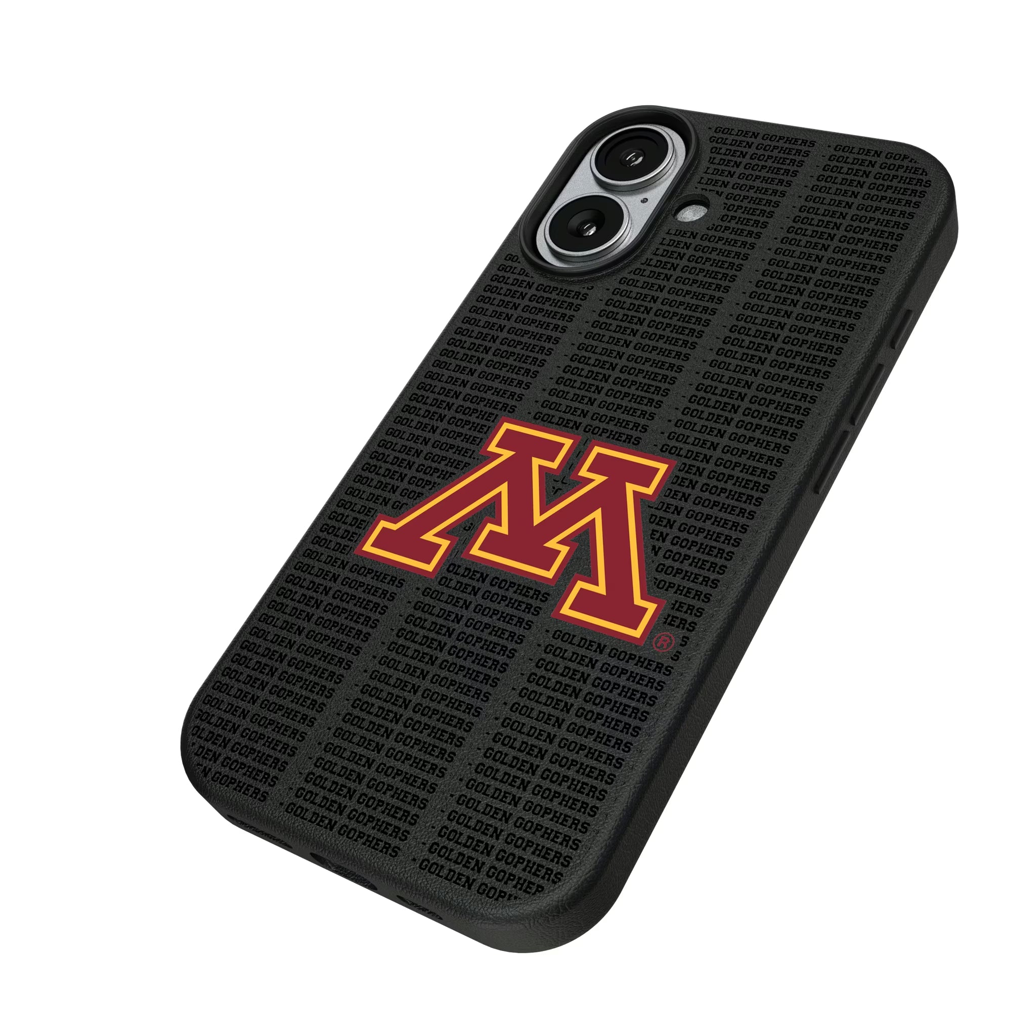 University of Minnesota Golden Gophers Text Backdrop iPhone MagSafe Compatible Phone Case for Apple iPhone - Isometric View#Device_iPhone 17