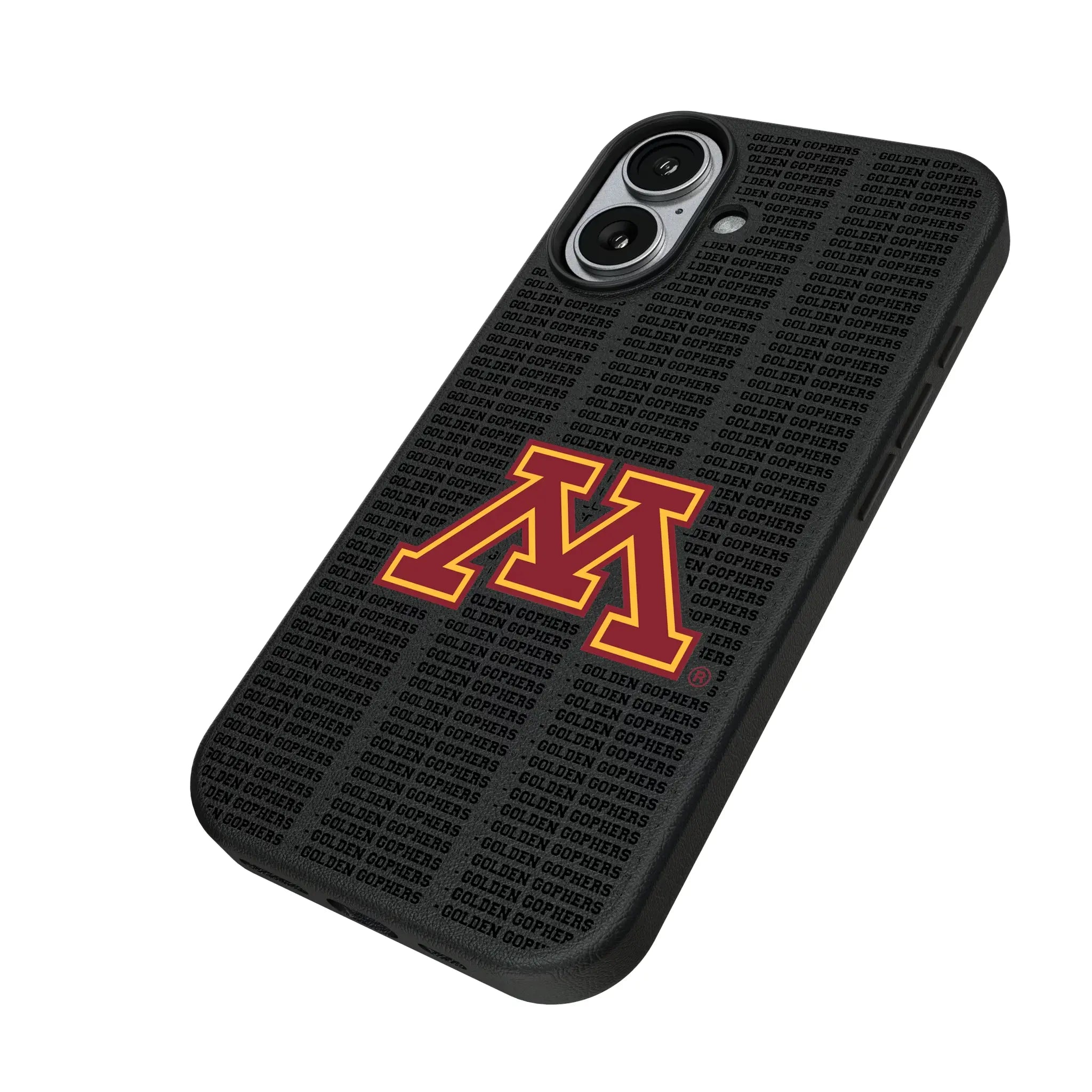 University of Minnesota Golden Gophers Text Backdrop iPhone MagSafe Compatible Phone Case for Apple iPhone - Isometric View#Device_iPhone 17