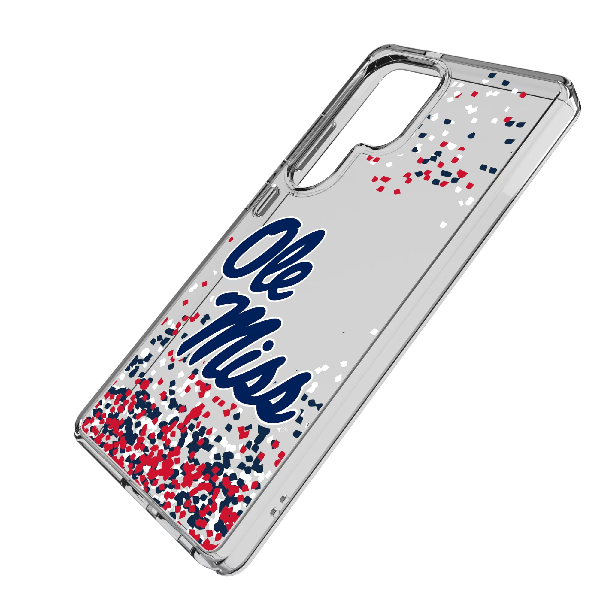 University of Mississippi Rebels Confetti Galaxy Clear Phone Case for Samsung Galaxy - Isometric View