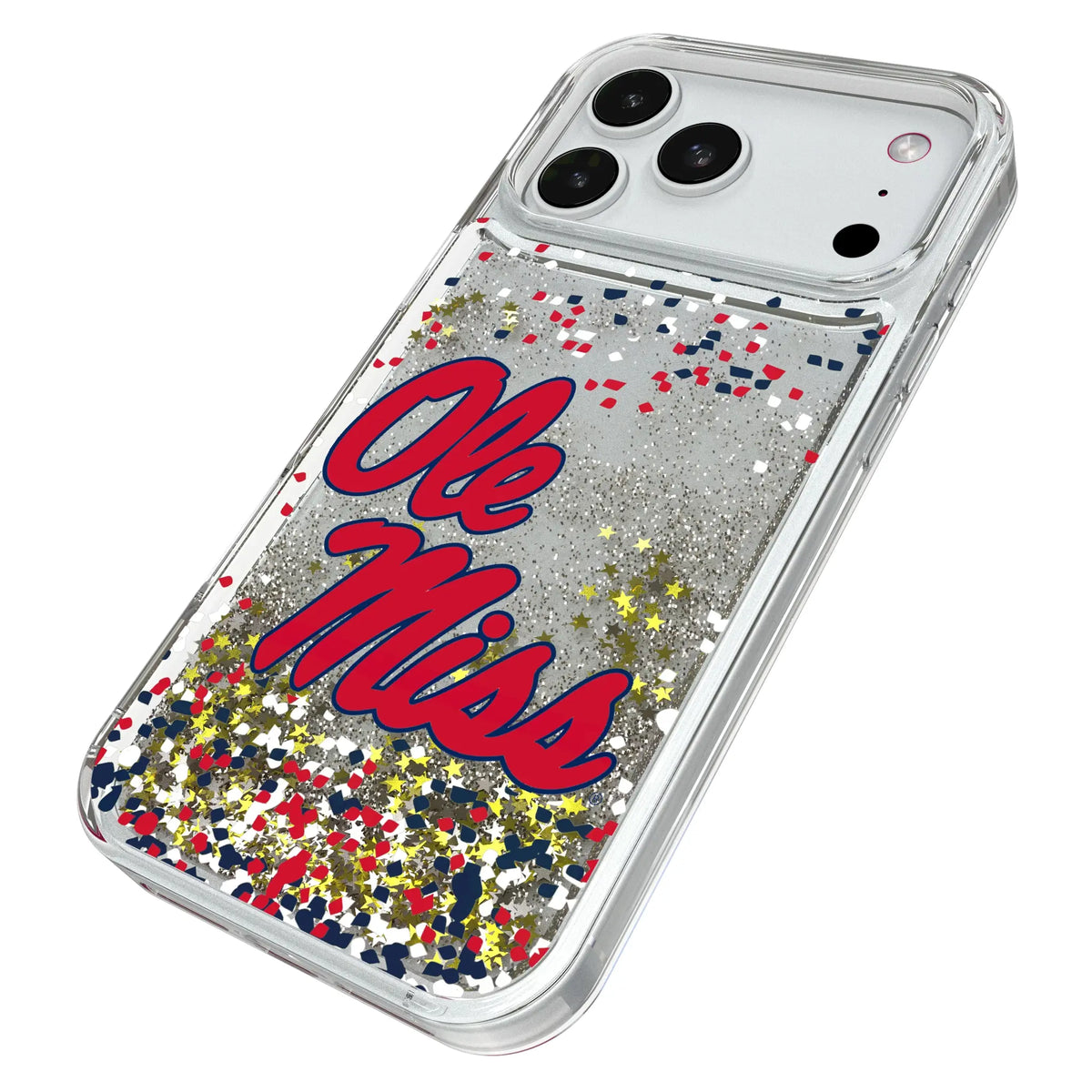University of Mississippi Rebels Confetti iPhone Glitter Phone Case for Apple iPhone - Isometric View#Device_iPhone 18 Pro Max