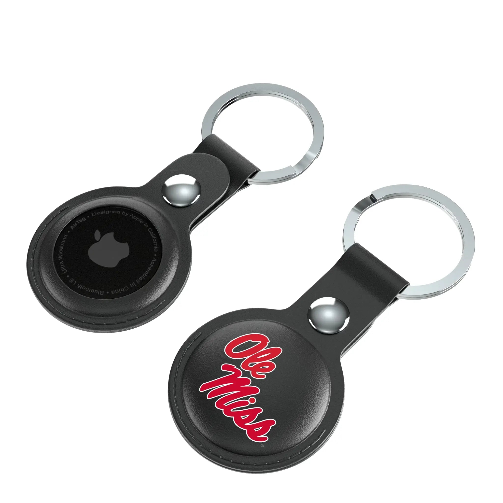 University of Mississippi Rebels Insignia AirTag Black Airtag Holder 2-Pack - Isometric View
