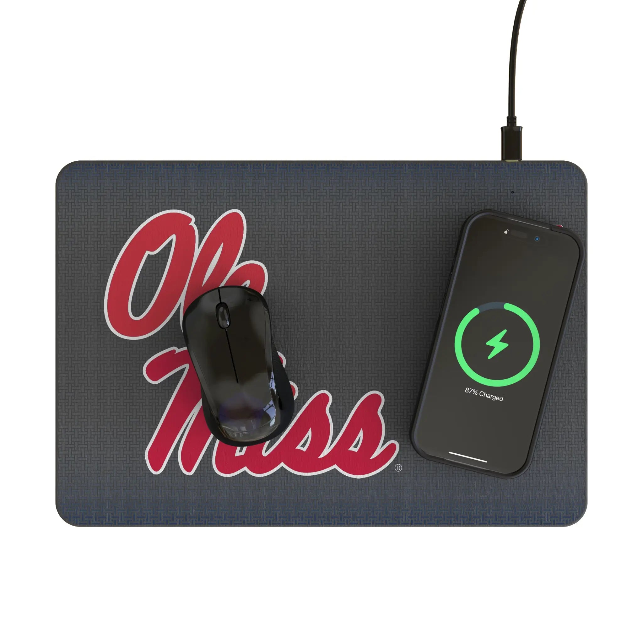 University of Mississippi Rebels Linen 15-Watt Wireless Charger and Mouse Pad - Lifestyle