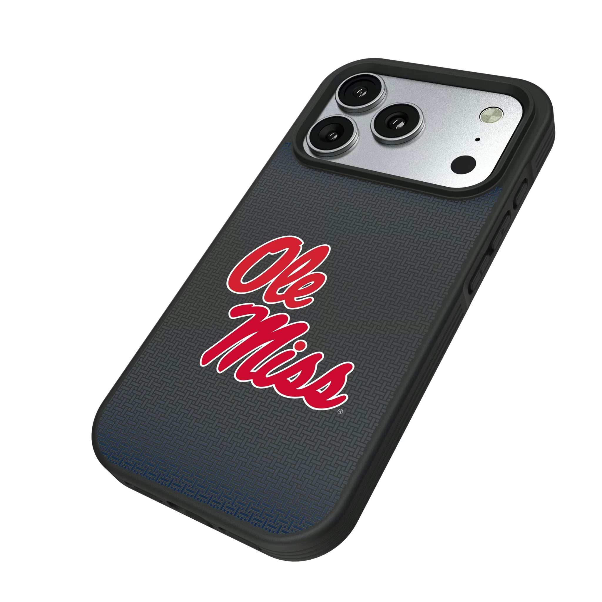 University of Mississippi Rebels Linen iPhone Bump Phone Case for Apple iPhone - Isometric View#Device_iPhone 17 Pro