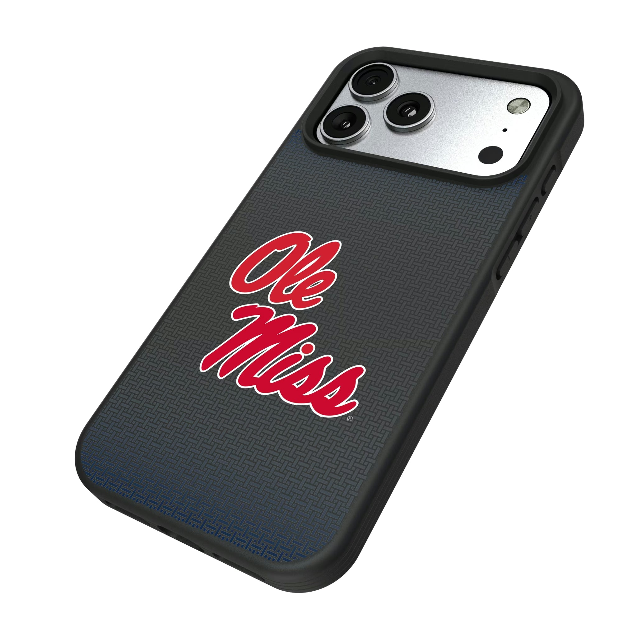 University of Mississippi Rebels Linen iPhone Bump Phone Case for Apple iPhone - Isometric View#Device_iPhone 17 Pro Max