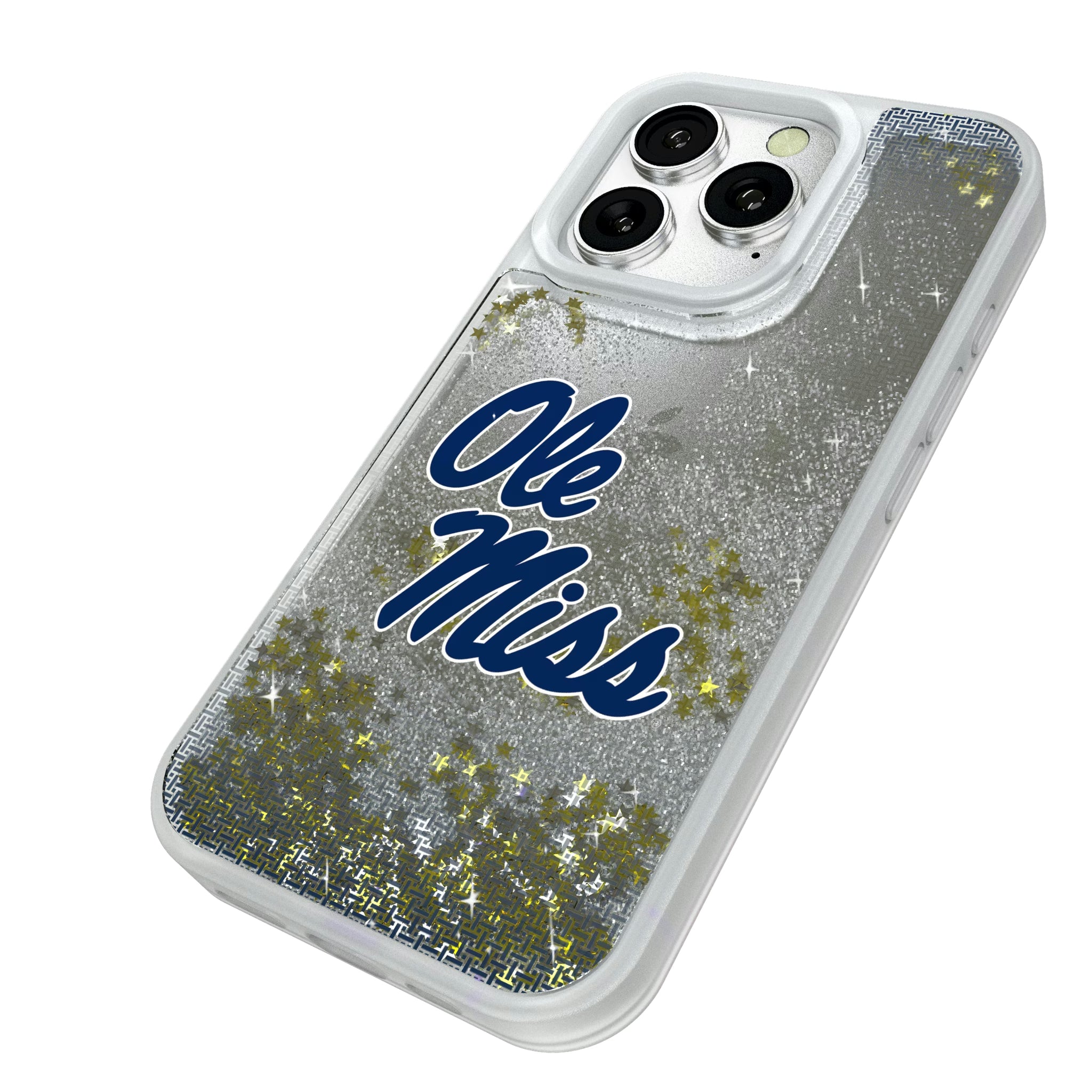 University of Mississippi Rebels Linen iPhone Glitter Phone Case for Apple iPhone - Isometric View#Device_iPhone 16 Pro