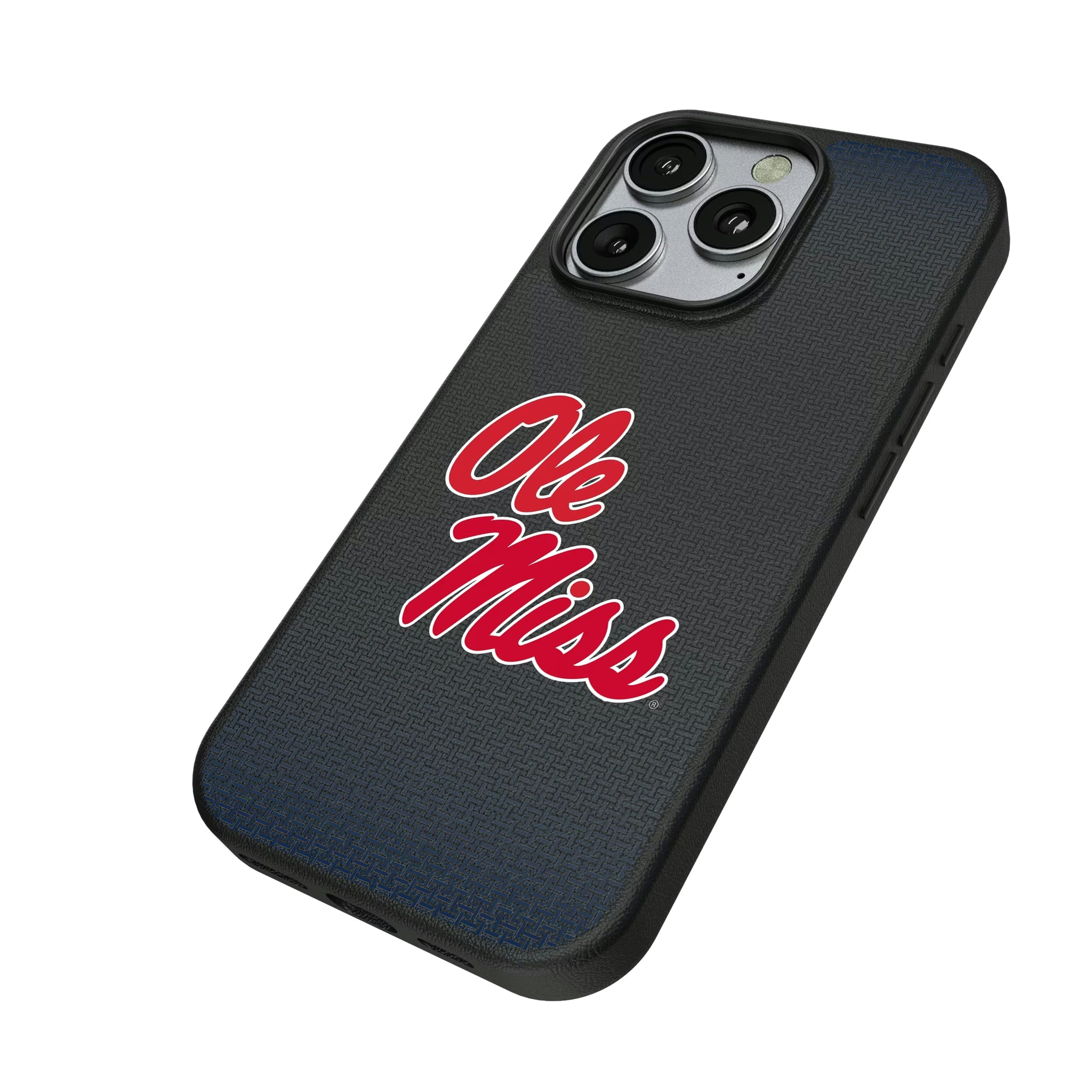 University of Mississippi Rebels Linen iPhone MagSafe Compatible Phone Case for Apple iPhone - Isometric View