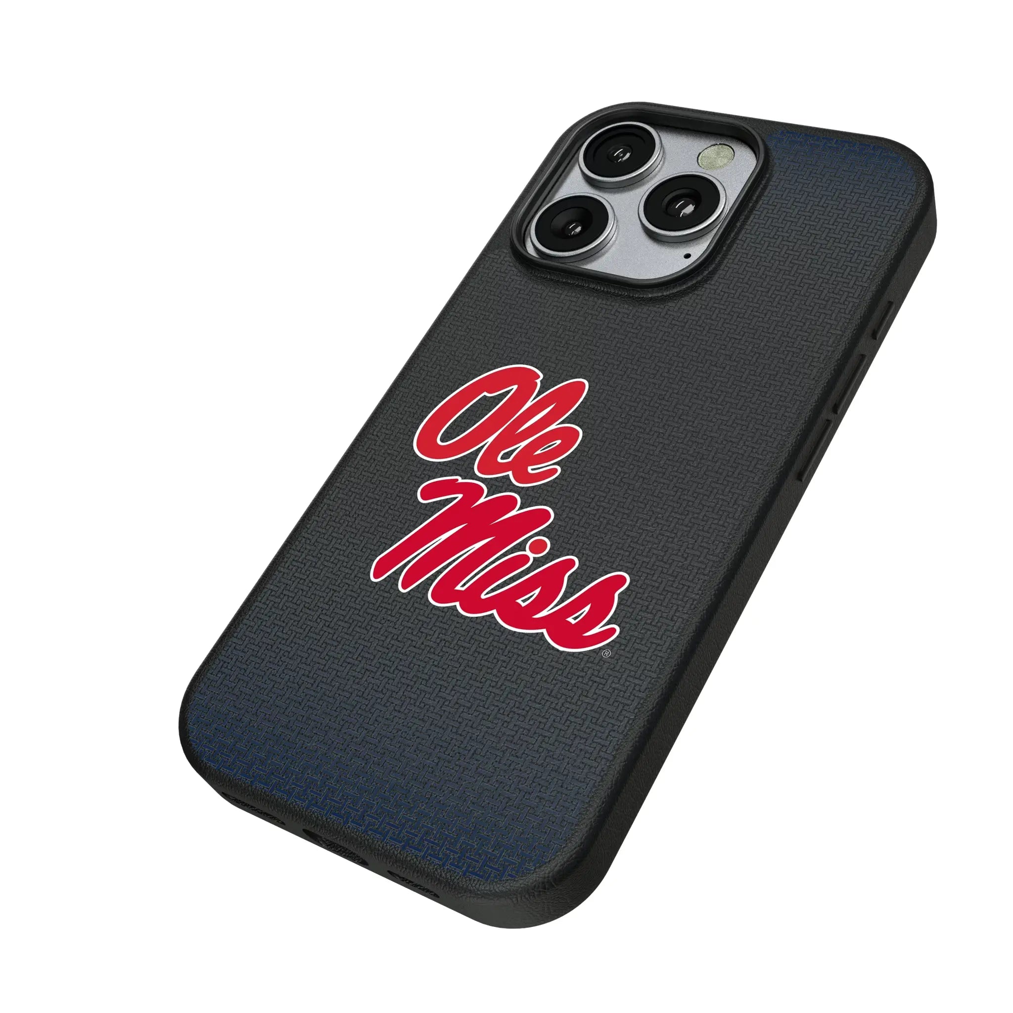 University of Mississippi Rebels Linen iPhone MagSafe Compatible Phone Case for Apple iPhone - Isometric View