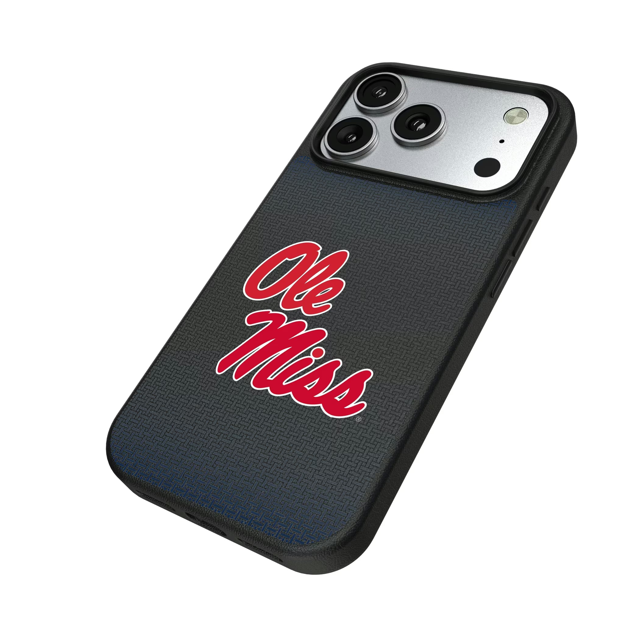 University of Mississippi Rebels Linen iPhone MagSafe Compatible Phone Case for Apple iPhone - Isometric View#Device_iPhone 17 Pro