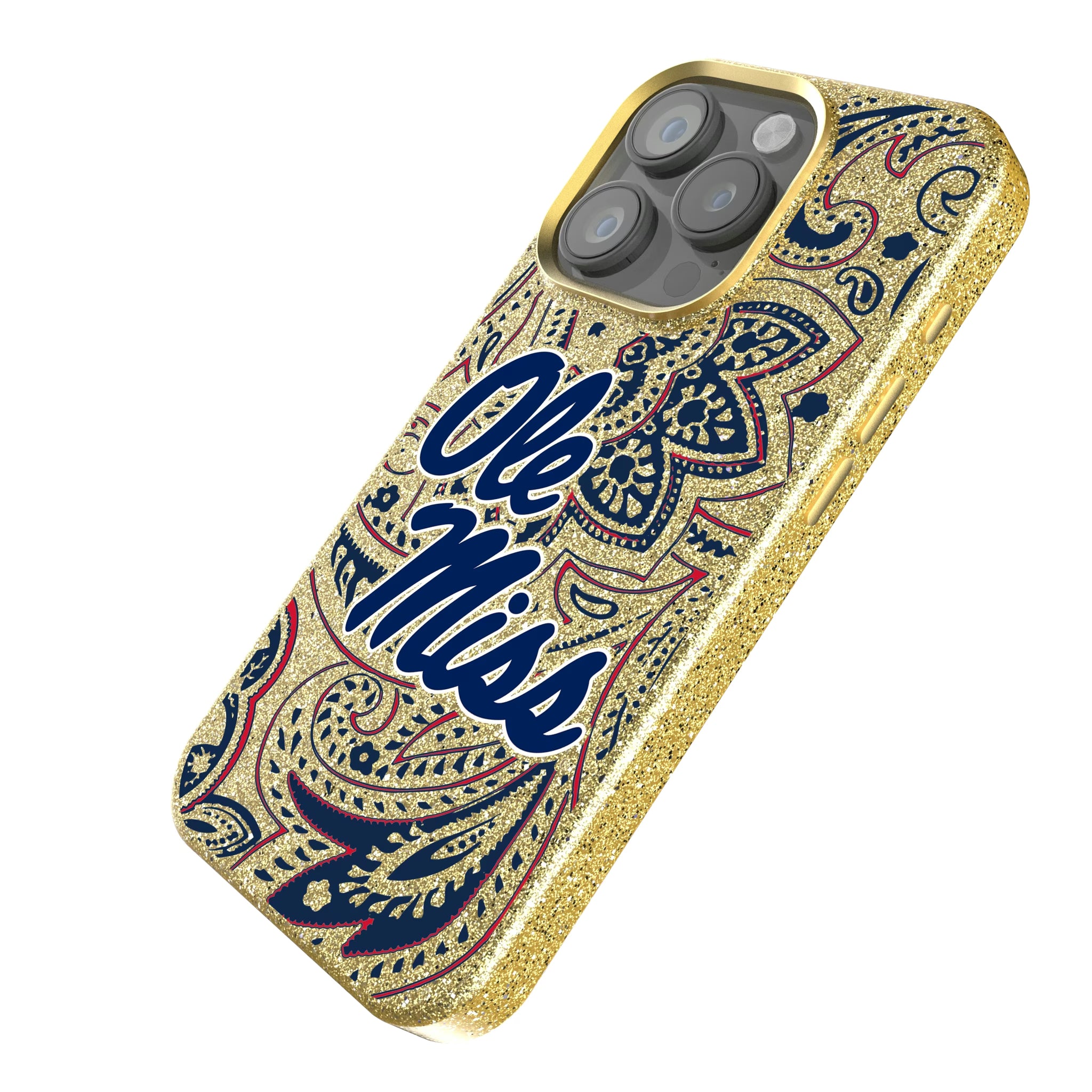 University of Mississippi Rebels Paisley iPhone Bling Phone Case for Apple iPhone - Isometric View