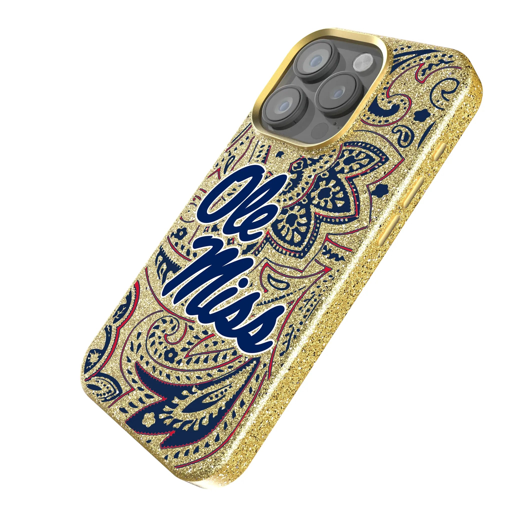 University of Mississippi Rebels Paisley iPhone Bling Phone Case for Apple iPhone - Isometric View