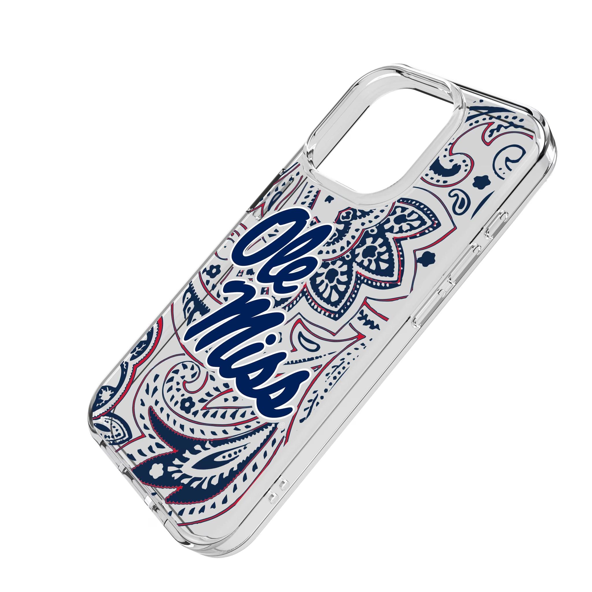 University of Mississippi Rebels Paisley iPhone Clear Phone Case for Apple iPhone - Isometric View