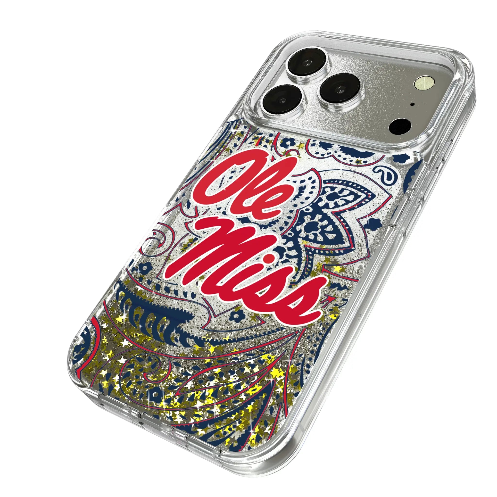 University of Mississippi Rebels Paisley iPhone Glitter Phone Case for Apple iPhone - Isometric View