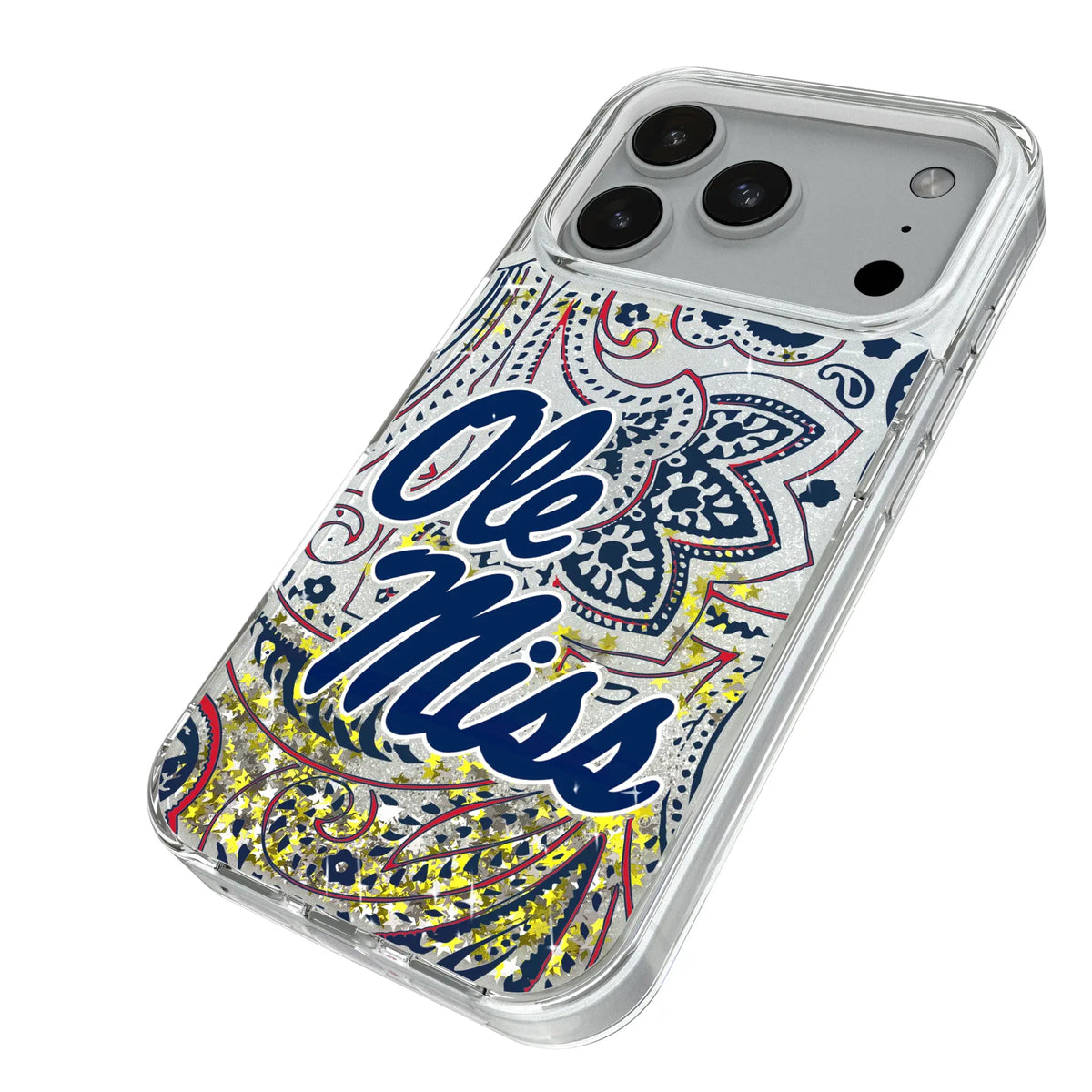 University of Mississippi Rebels Paisley iPhone Glitter Phone Case for Apple iPhone - Isometric View#Device_iPhone 18 Pro