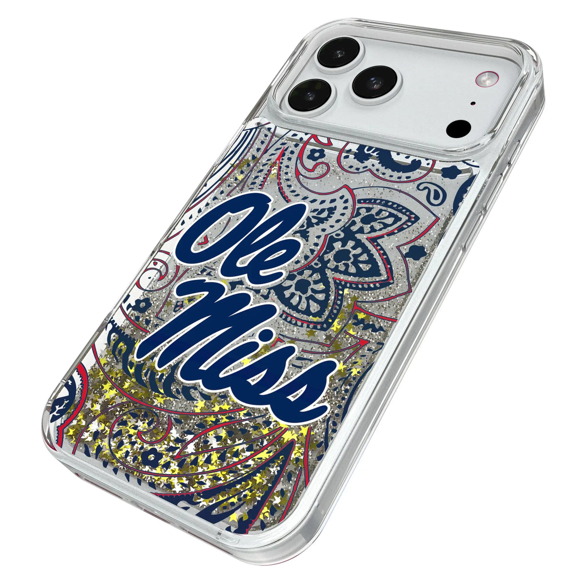 University of Mississippi Rebels Paisley iPhone Glitter Phone Case for Apple iPhone - Isometric View#Device_iPhone 18 Pro Max