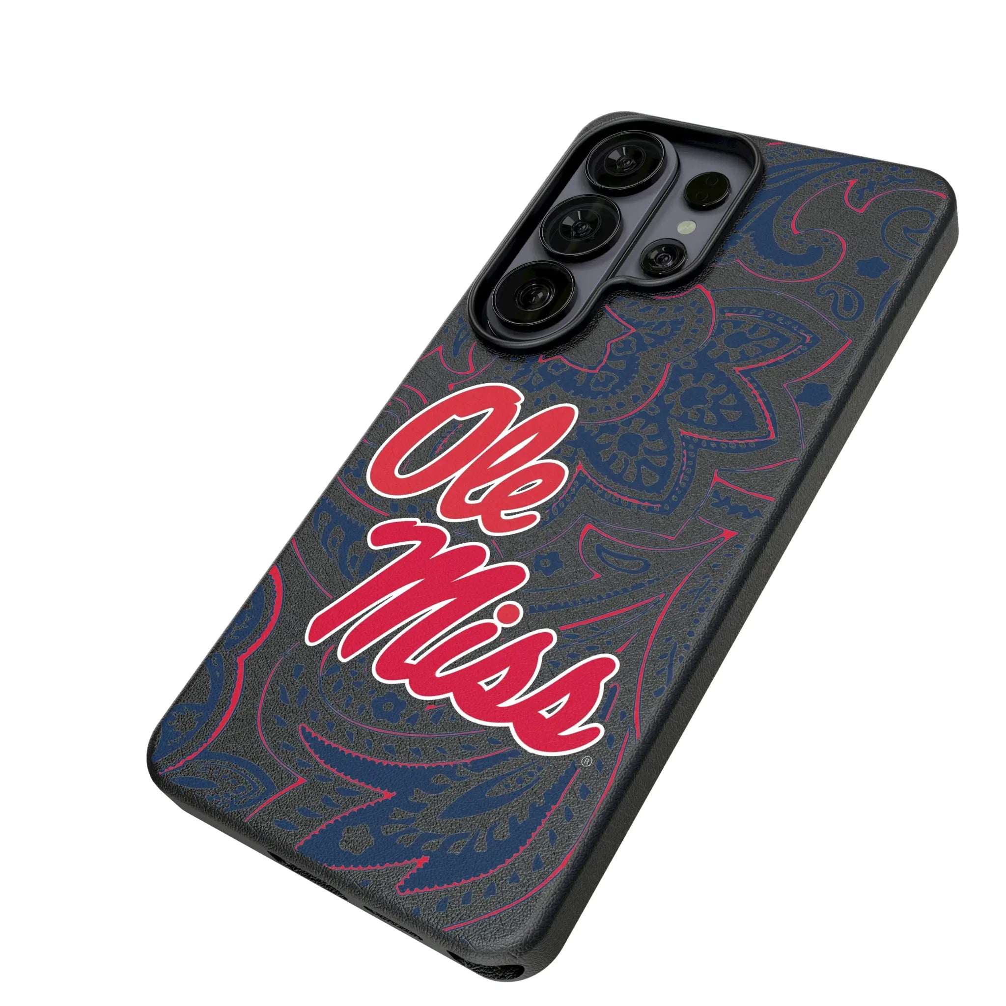 University of Mississippi Rebels Paisley Galaxy MagSafe Compatible Phone Case for Samsung Galaxy - Isometric View#Device_Galaxy S26 Ultra