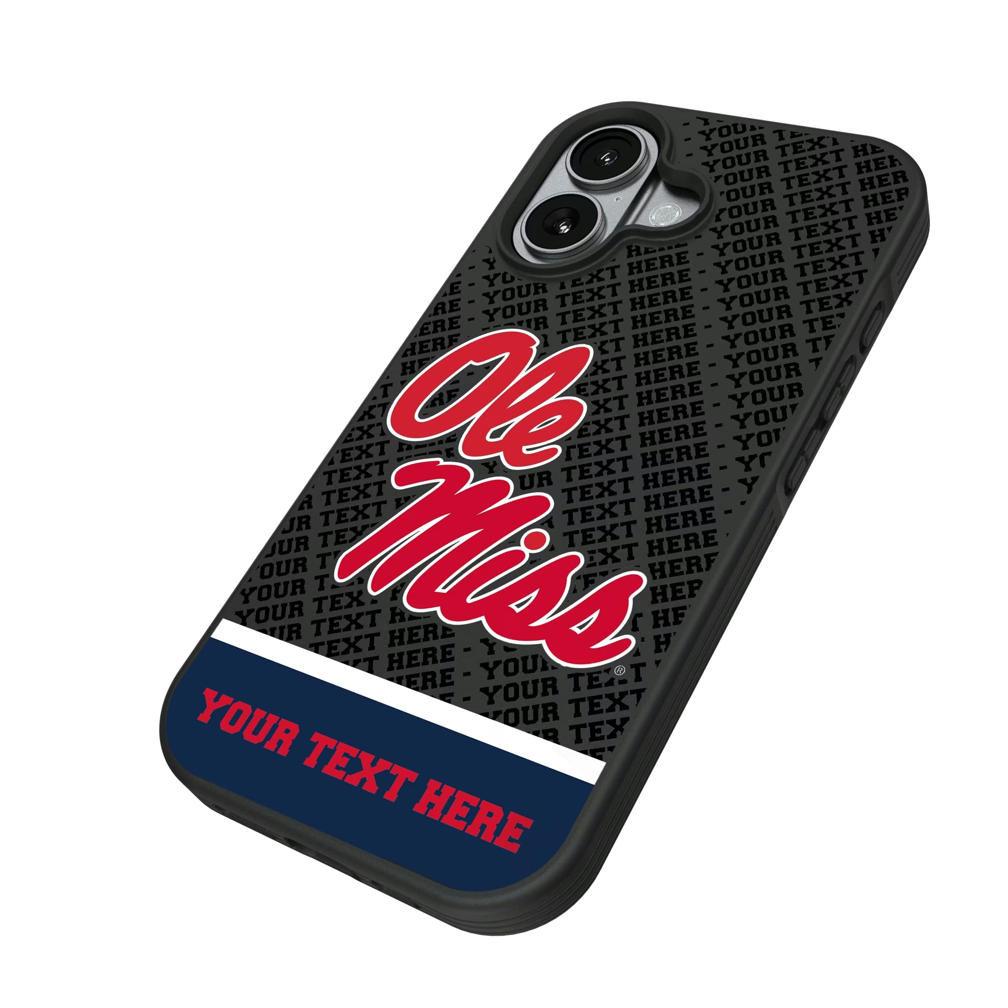University of Mississippi Rebels Personalized EndZone Plus iPhone Bump Phone Case for Apple iPhone - Isometric View#Device_iPhone 17