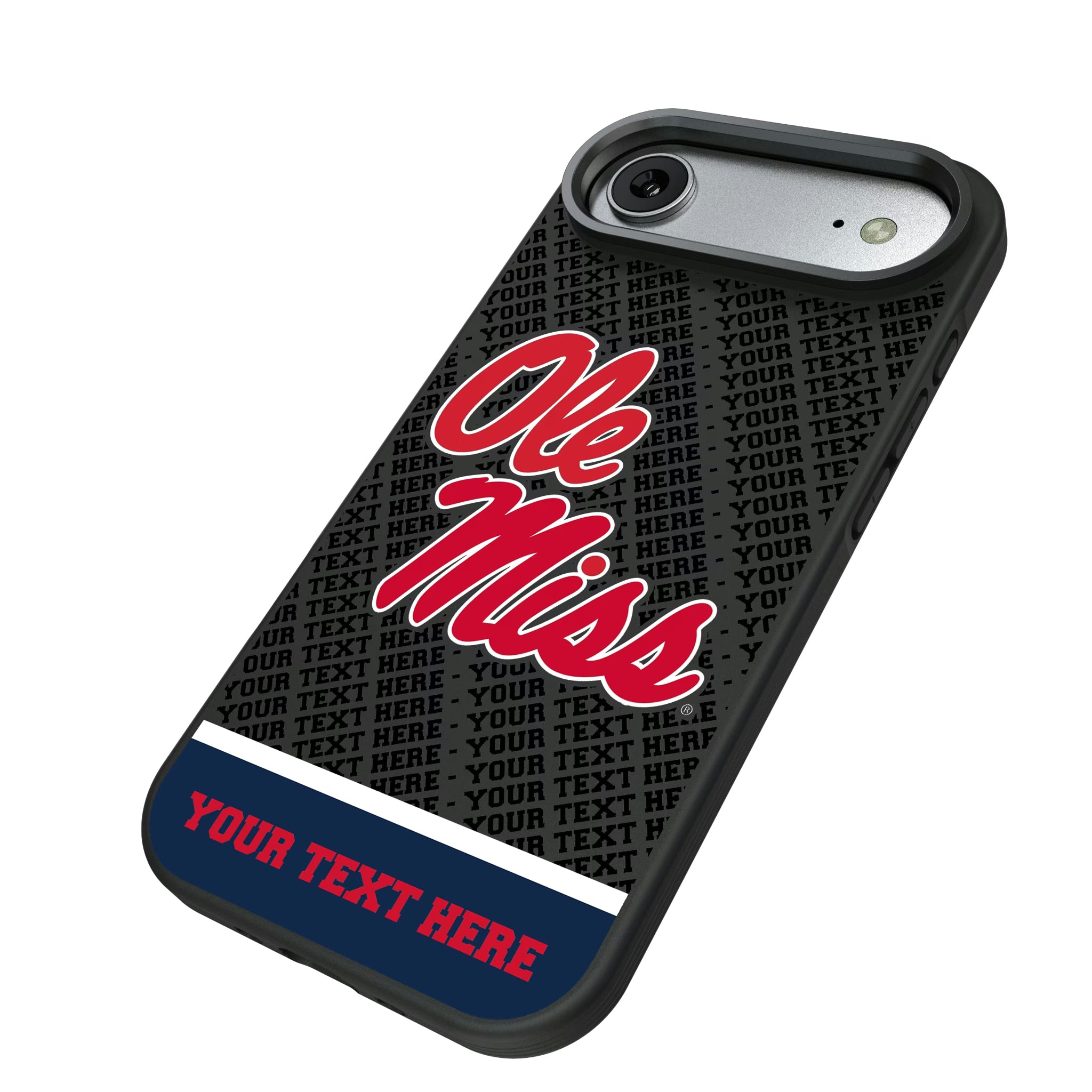 University of Mississippi Rebels Personalized EndZone Plus iPhone Bump Phone Case for Apple iPhone - Isometric View#Device_iPhone Air