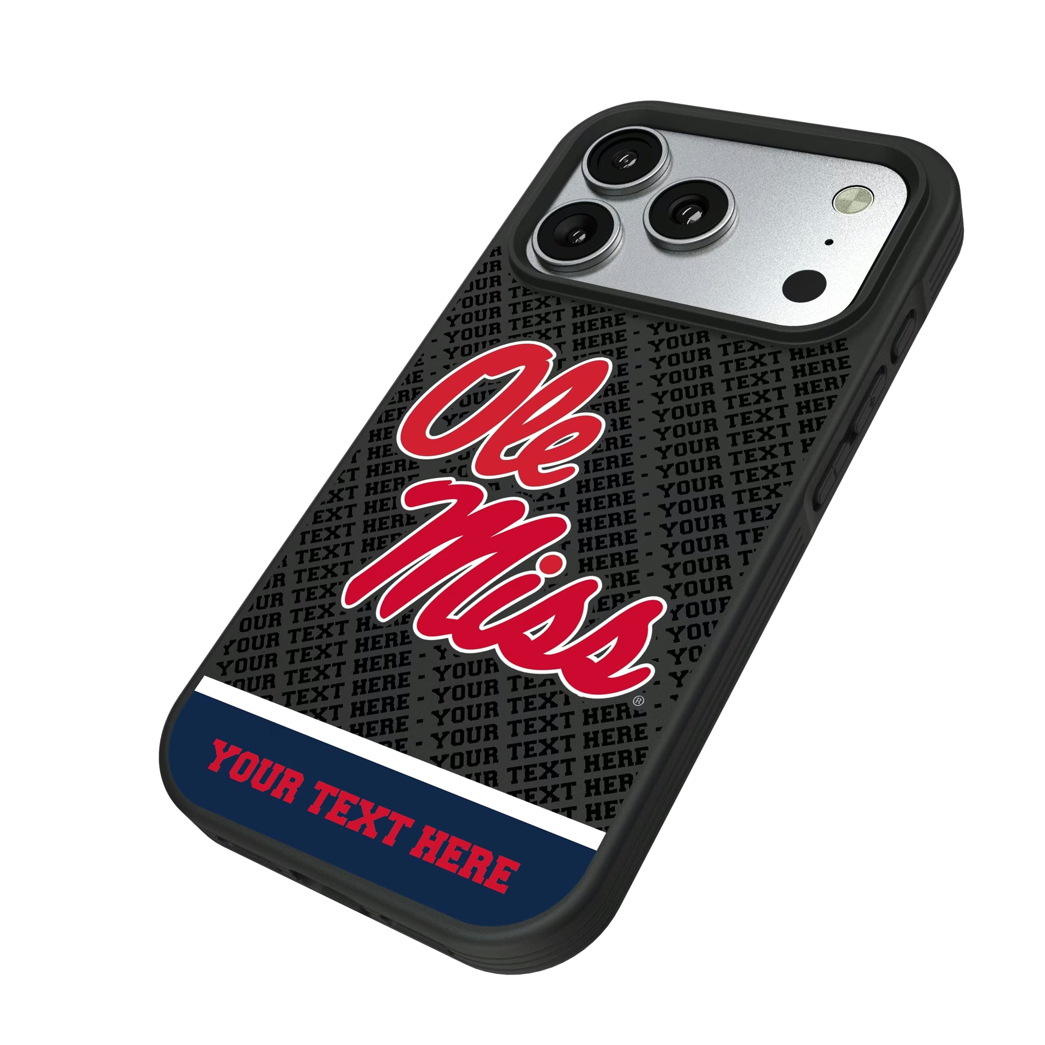 University of Mississippi Rebels Personalized EndZone Plus iPhone Bump Phone Case for Apple iPhone - Isometric View#Device_iPhone 17 Pro