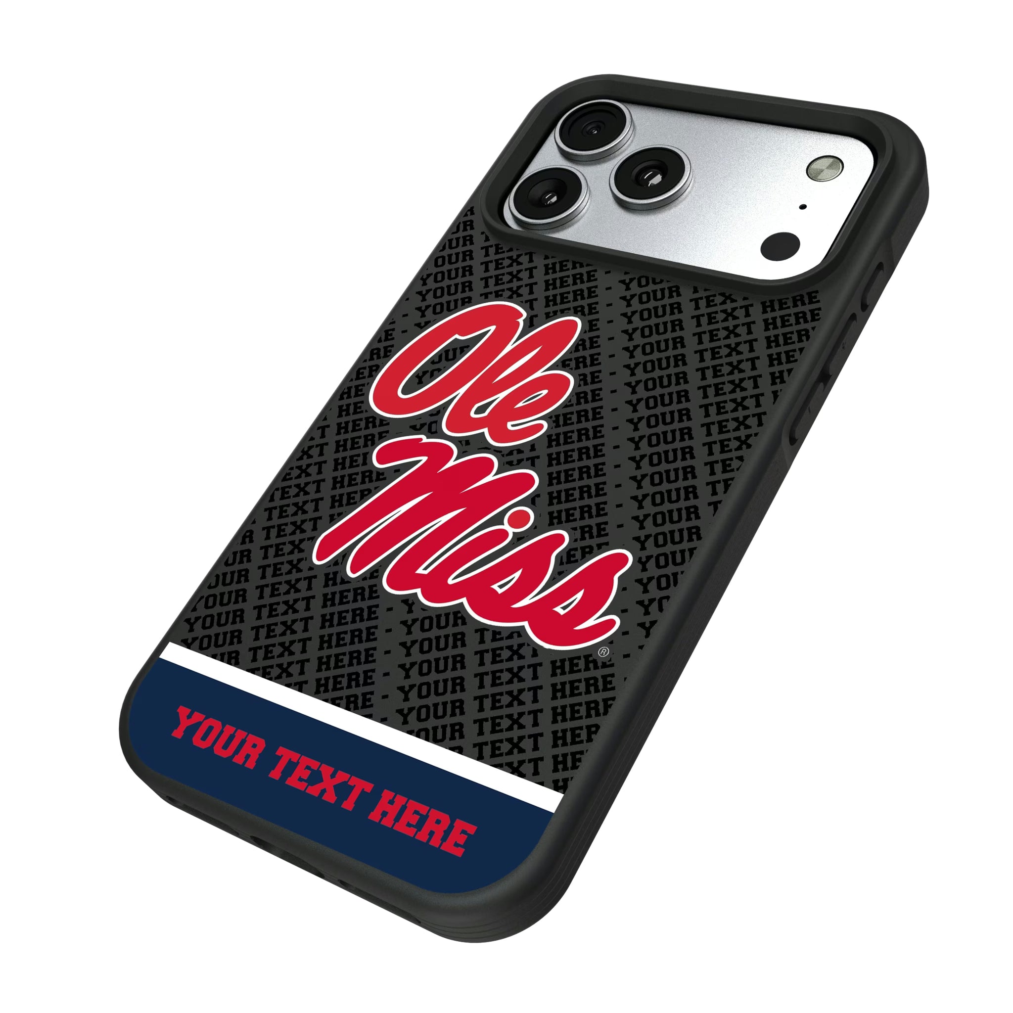 University of Mississippi Rebels Personalized EndZone Plus iPhone Bump Phone Case for Apple iPhone - Isometric View#Device_iPhone 17 Pro Max