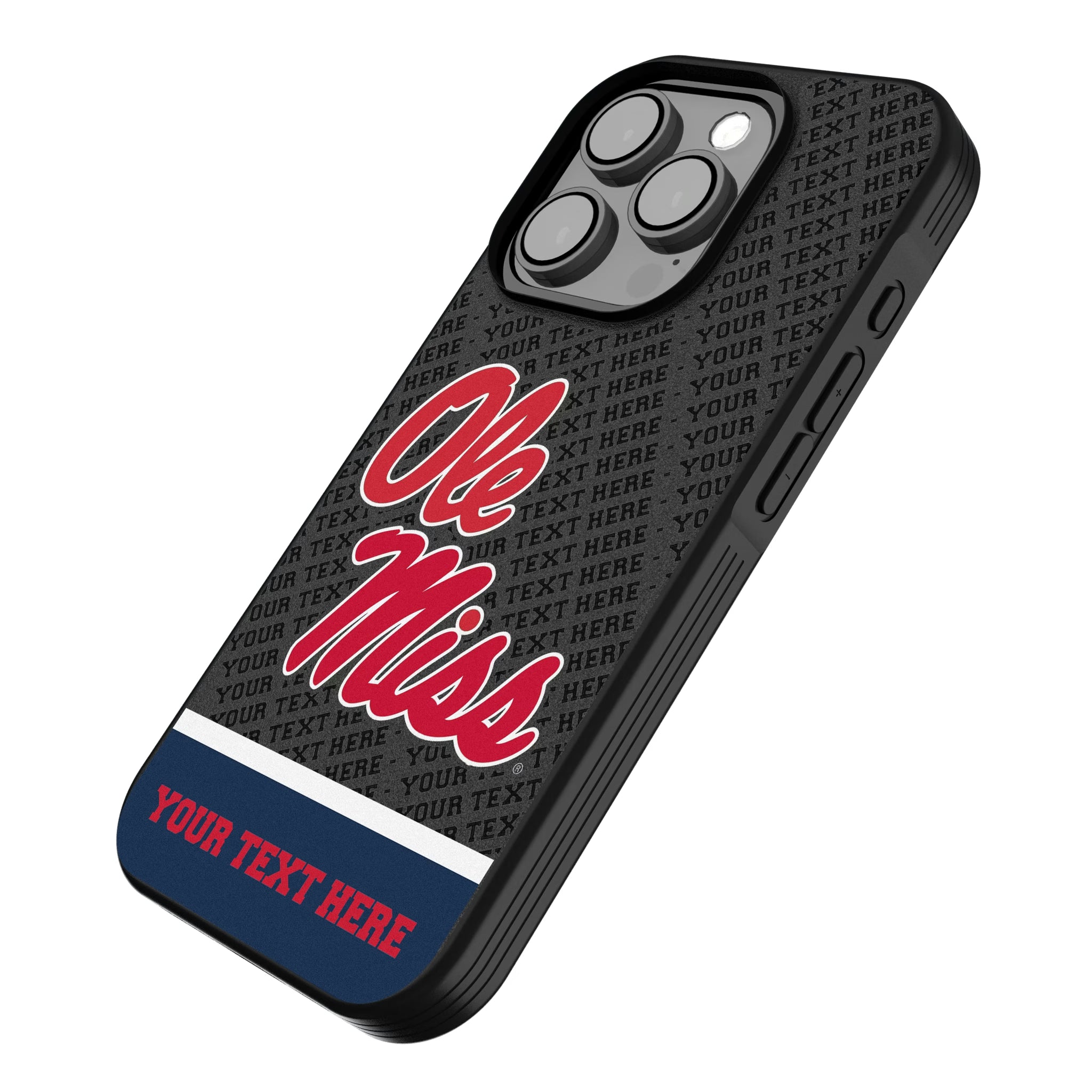University of Mississippi Rebels Personalized EndZone Plus iPhone Bump Phone Case for Apple iPhone - Isometric View