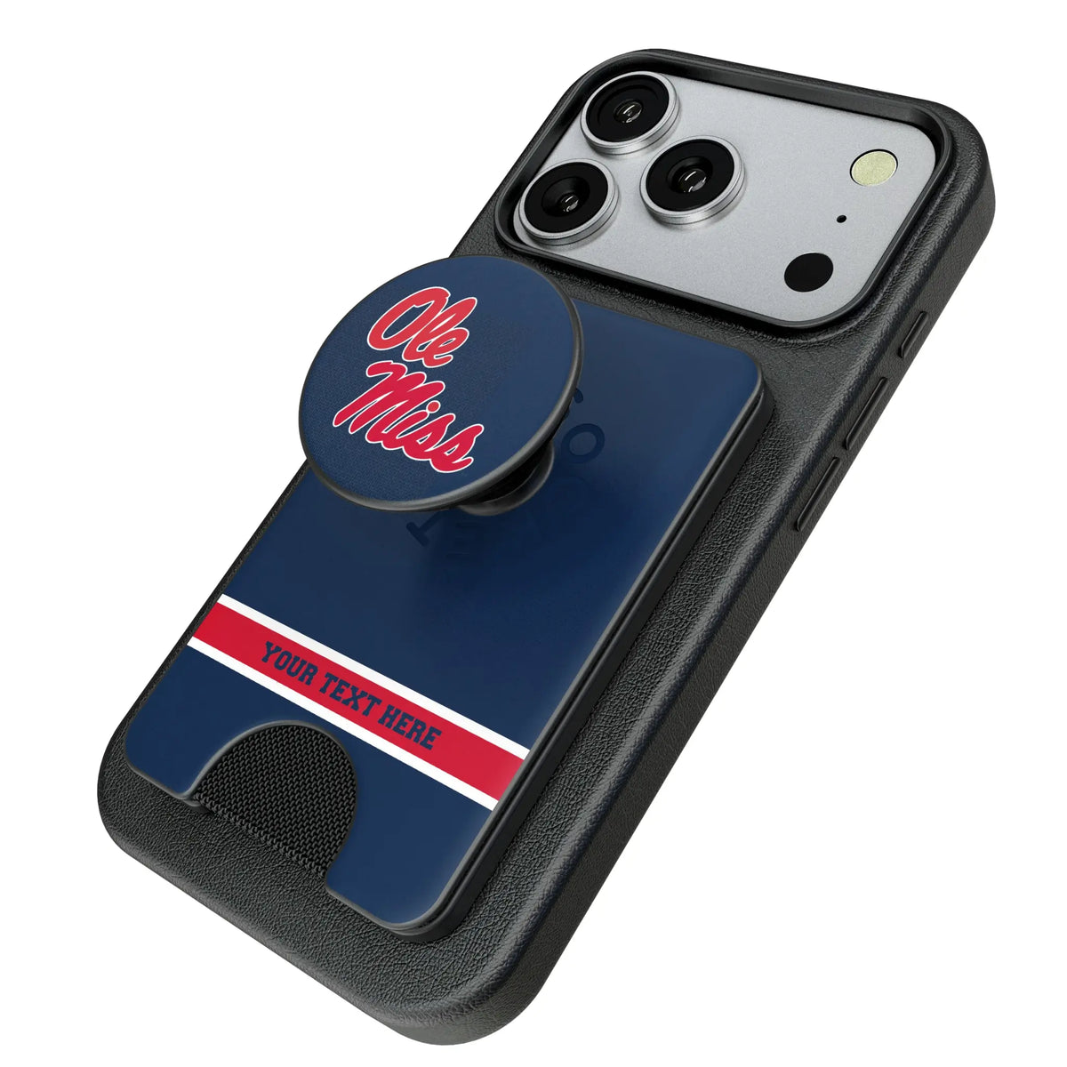University of Mississippi Rebels Personalized Endzone Solid Popsockets Wallet Magnetic - Isometric View