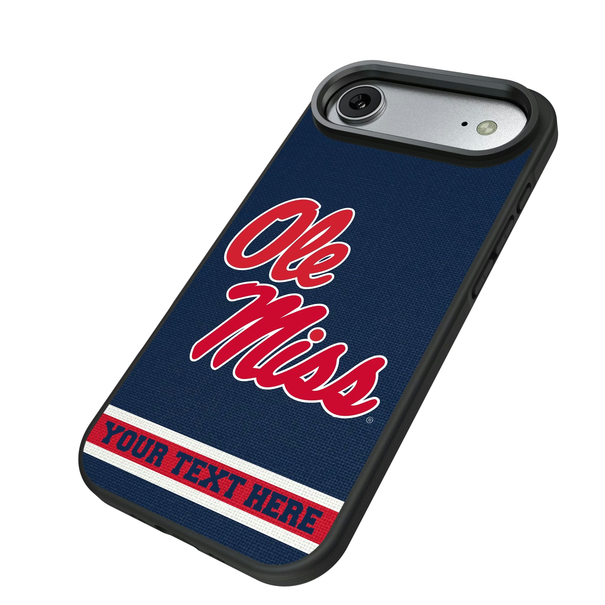 University of Mississippi Rebels Personalized Stripe iPhone Bump Phone Case for Apple iPhone - Isometric View#Device_iPhone Air