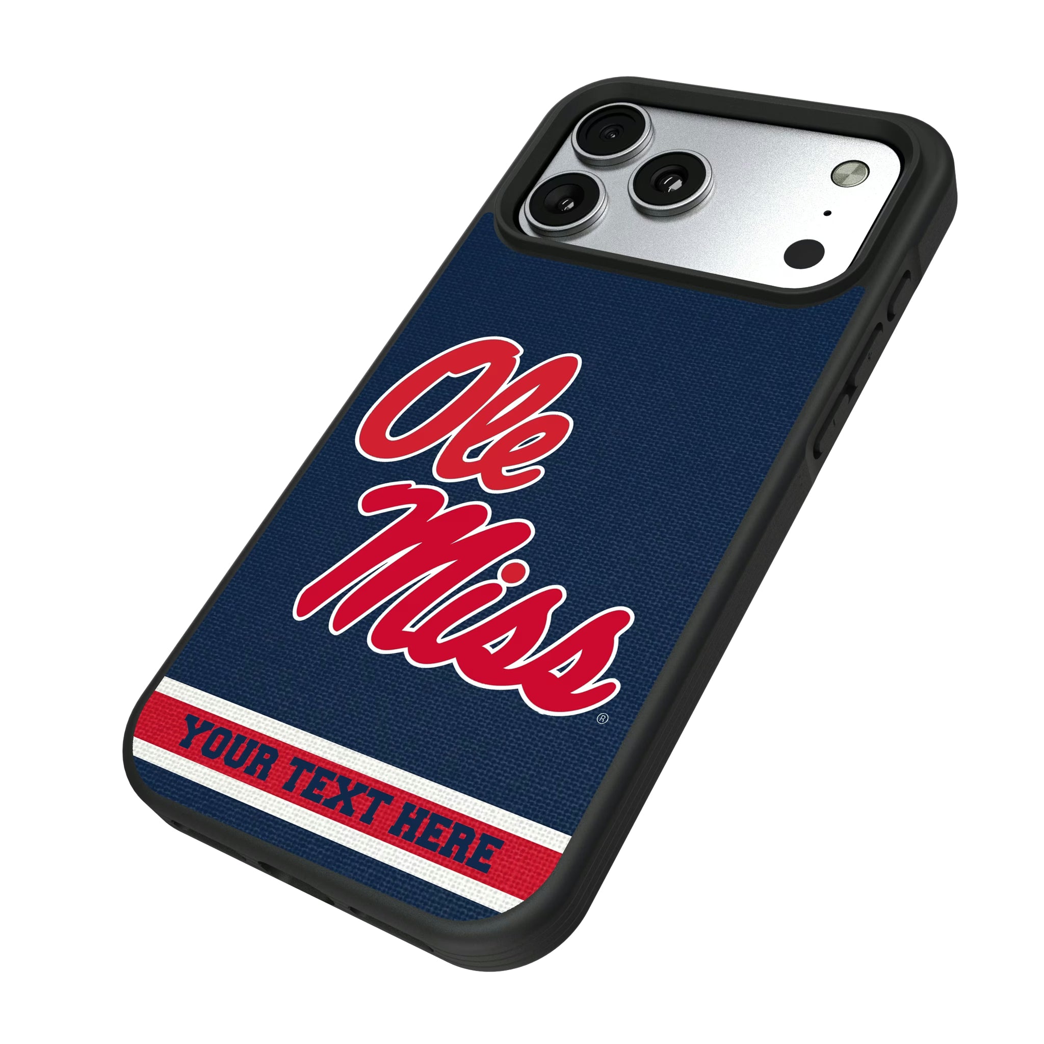 University of Mississippi Rebels Personalized Stripe iPhone Bump Phone Case for Apple iPhone - Isometric View#Device_iPhone 17 Pro Max