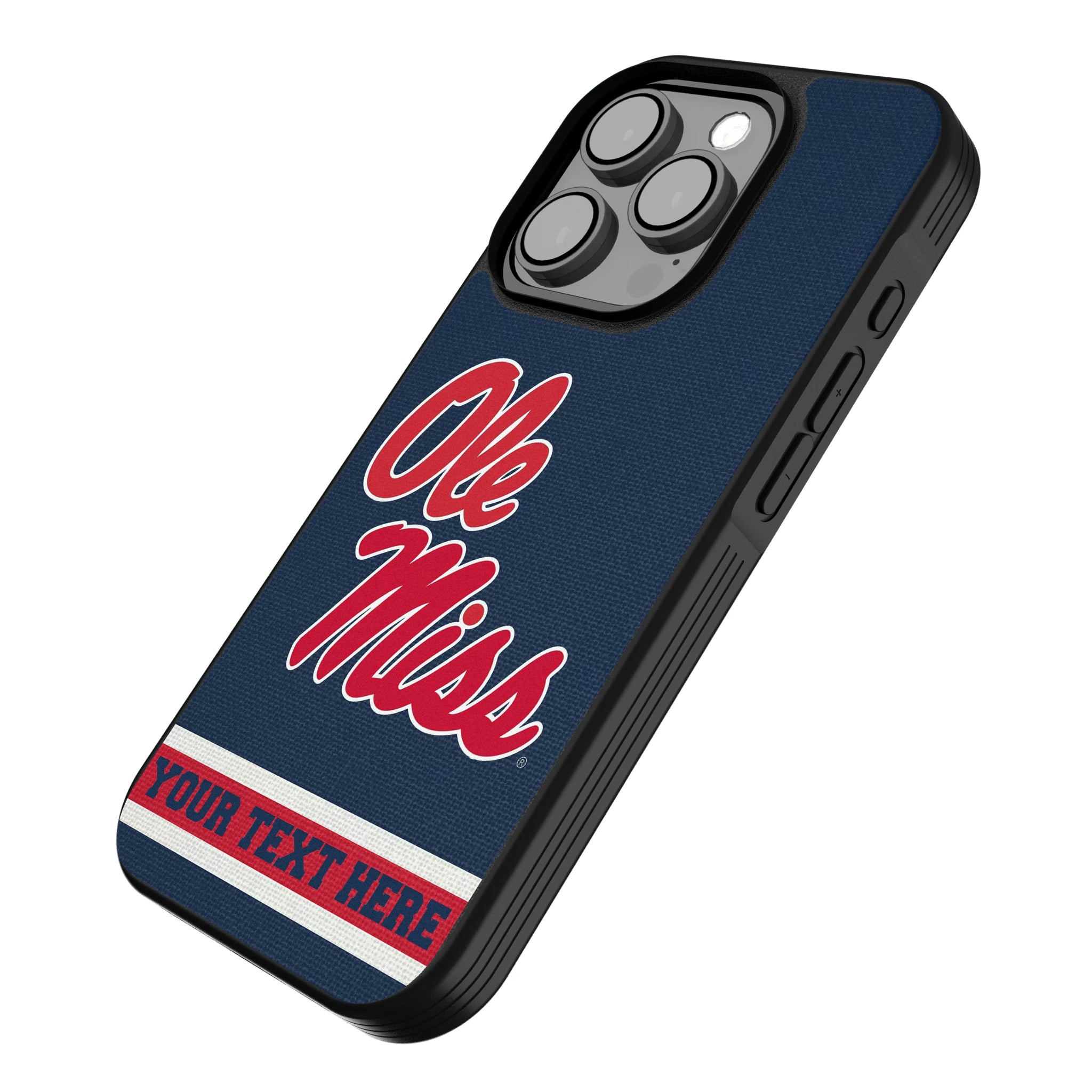 University of Mississippi Rebels Personalized Stripe iPhone Bump Phone Case for Apple iPhone - Isometric View
