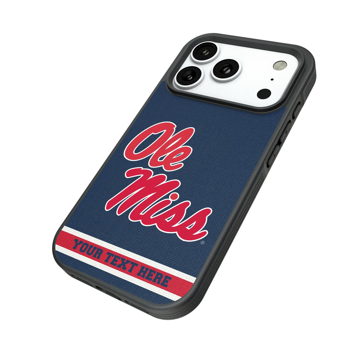 University of Mississippi Rebels Personalized Stripe iPhone Bump Phone Case for Apple iPhone - Isometric View#Device_iPhone 18 Pro
