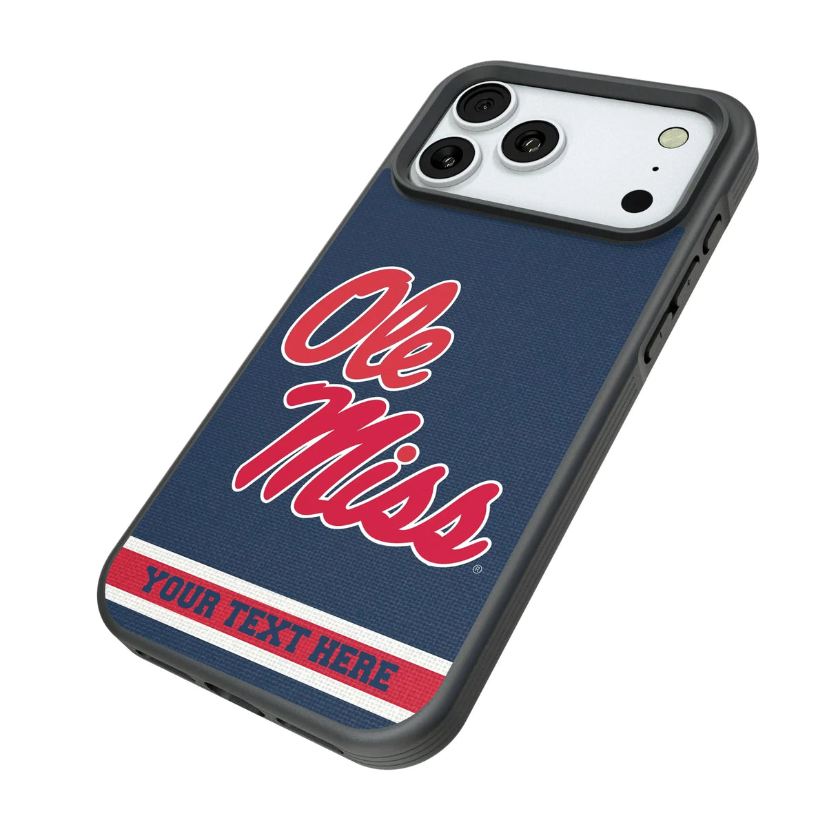 University of Mississippi Rebels Personalized Stripe iPhone Bump Phone Case for Apple iPhone - Isometric View#Device_iPhone 18 Pro Max