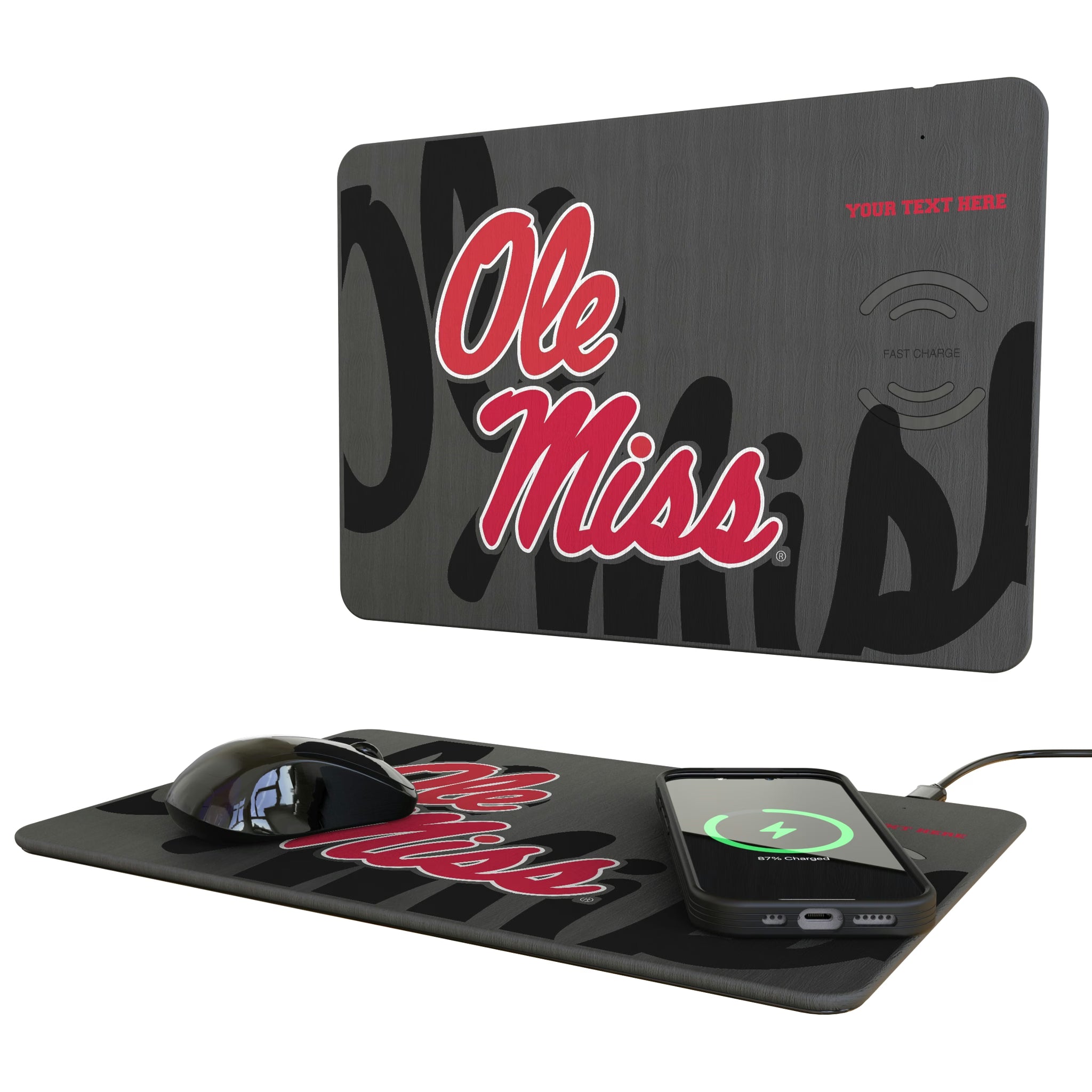 University of Mississippi Rebels Personalized Tilt 15-Watt Wireless Charger and Mouse Pad