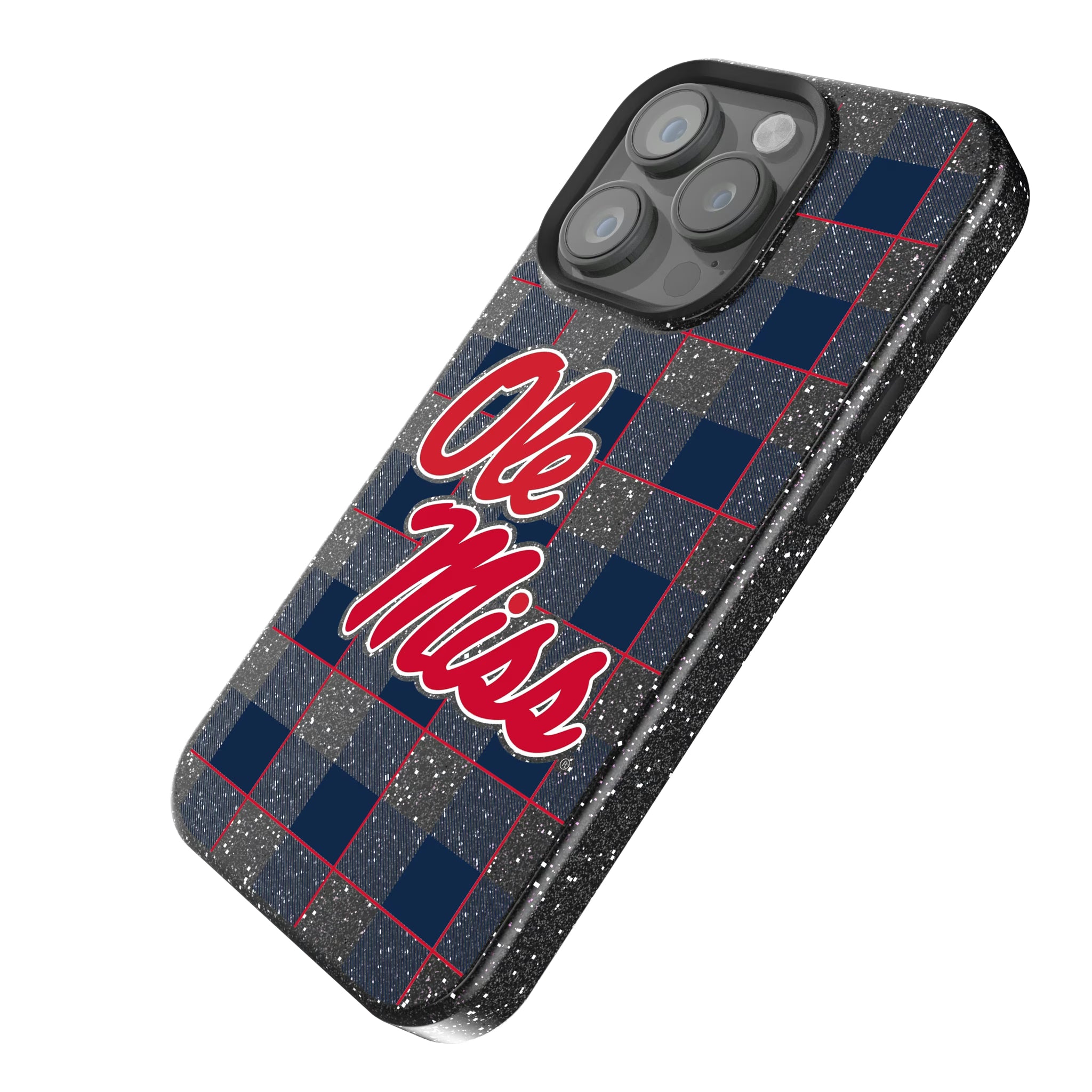 University of Mississippi Rebels Plaid iPhone Bling Phone Case for Apple iPhone - Isometric View
