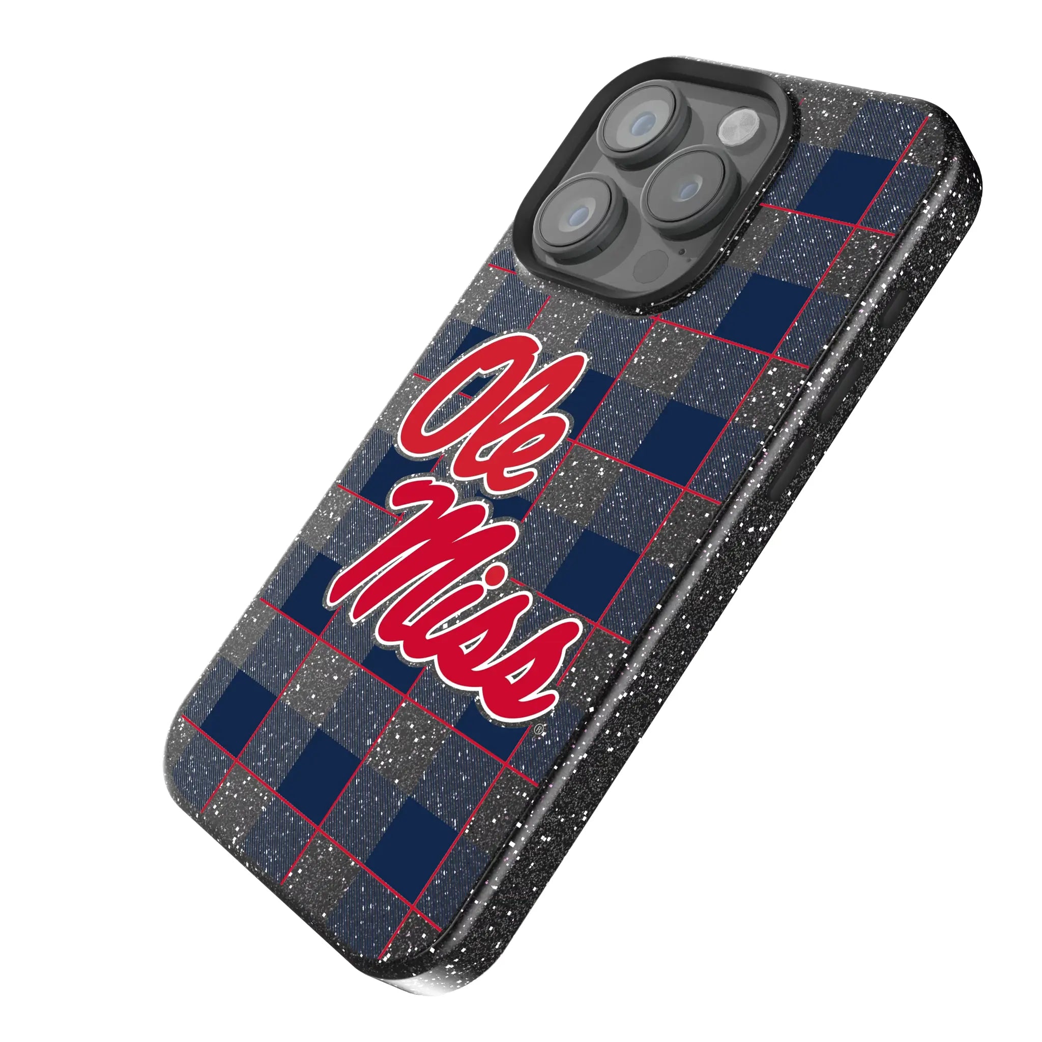 University of Mississippi Rebels Plaid iPhone Bling Phone Case for Apple iPhone - Isometric View