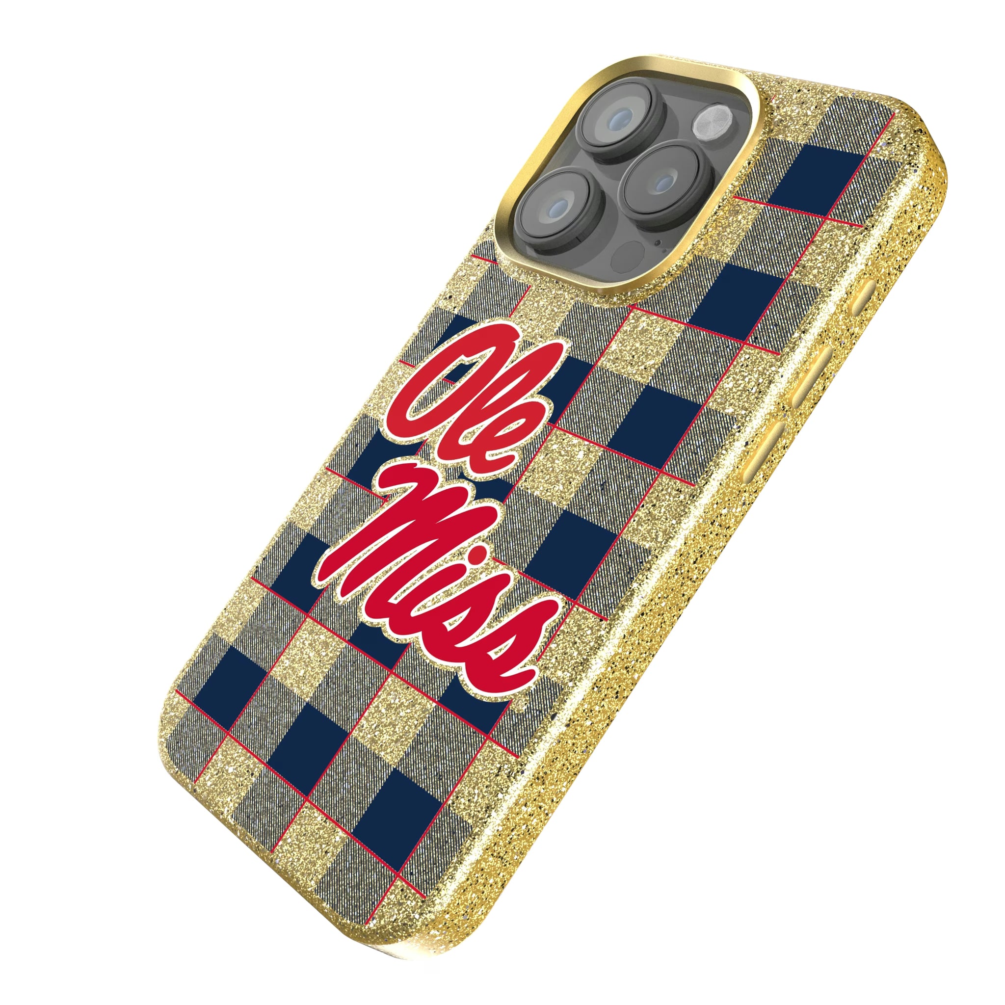 University of Mississippi Rebels Plaid iPhone Bling Phone Case for Apple iPhone - Isometric View