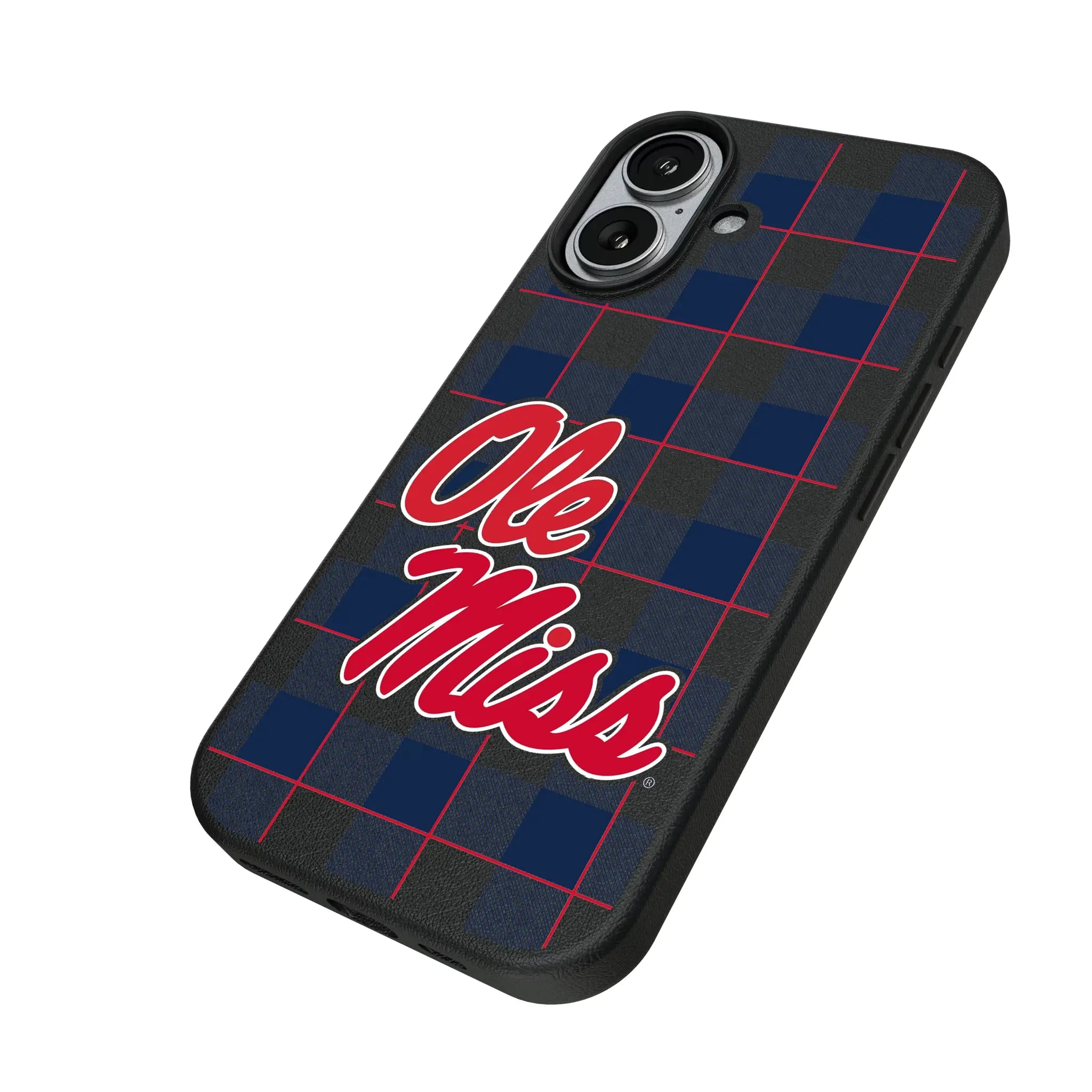University of Mississippi Rebels Plaid iPhone MagSafe Compatible Phone Case for Apple iPhone - Isometric View#Device_iPhone 17