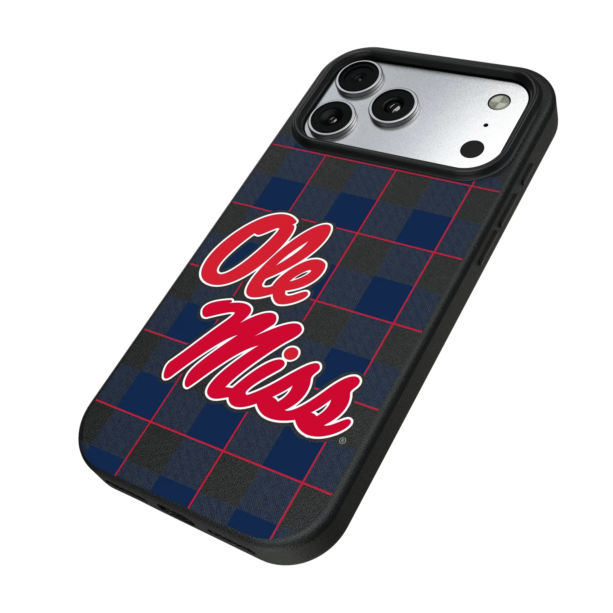 University of Mississippi Rebels Plaid iPhone MagSafe Compatible Phone Case for Apple iPhone - Isometric View#Device_iPhone 17 Pro Max