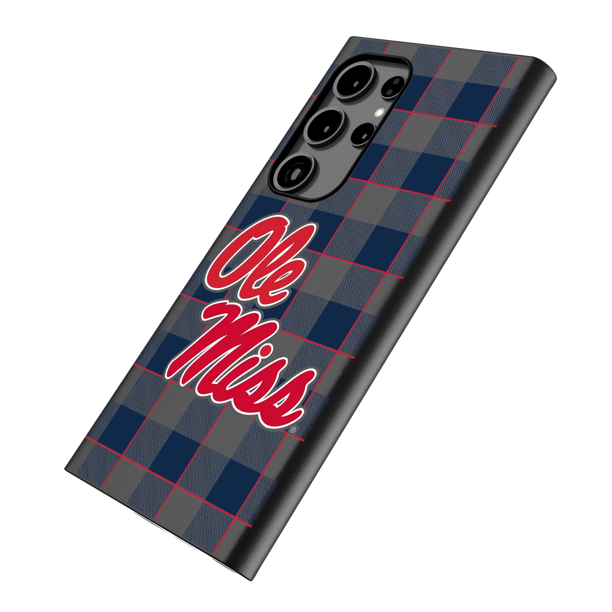 University of Mississippi Rebels Plaid Galaxy MagSafe Compatible Phone Case for Samsung Galaxy - Isometric View