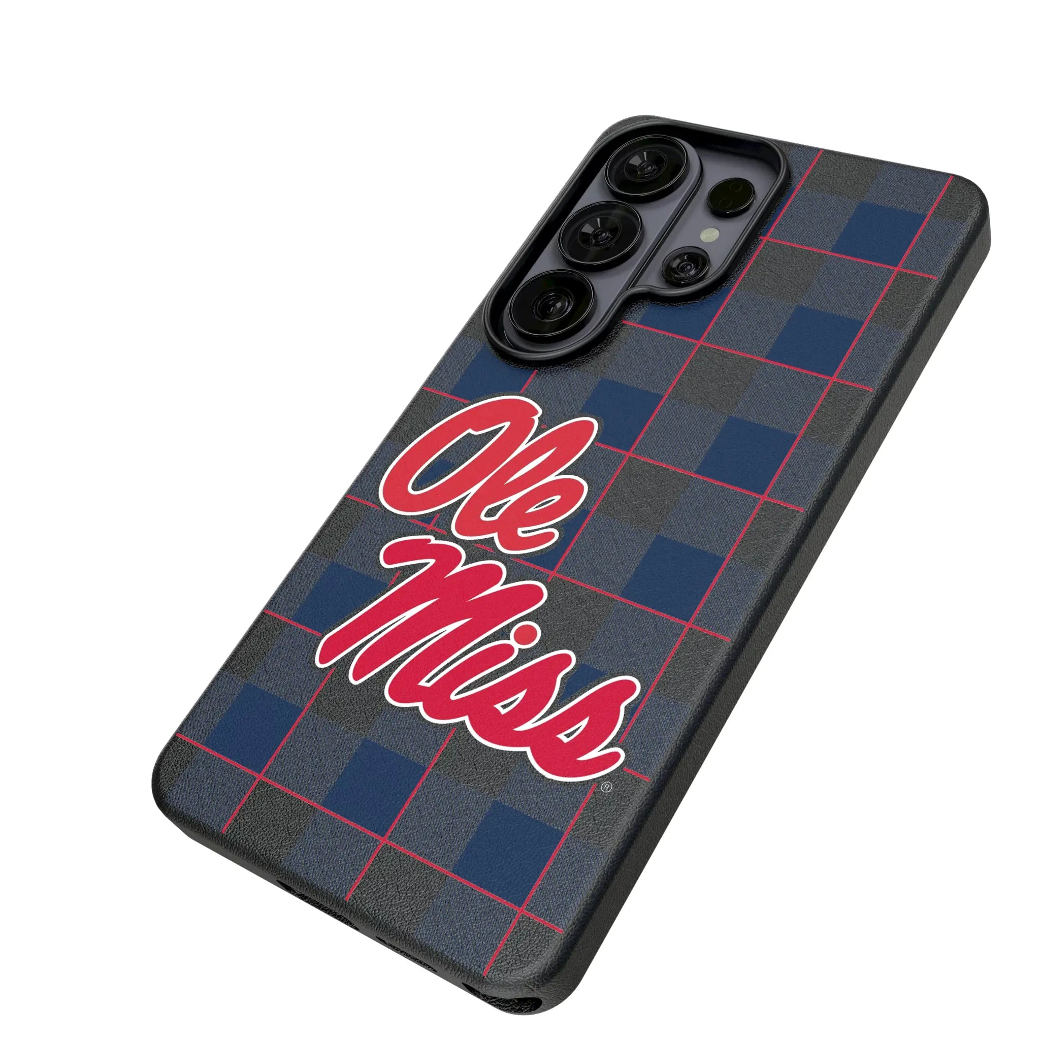 University of Mississippi Rebels Plaid Galaxy MagSafe Compatible Phone Case for Samsung Galaxy - Isometric View#Device_Galaxy S26 Ultra