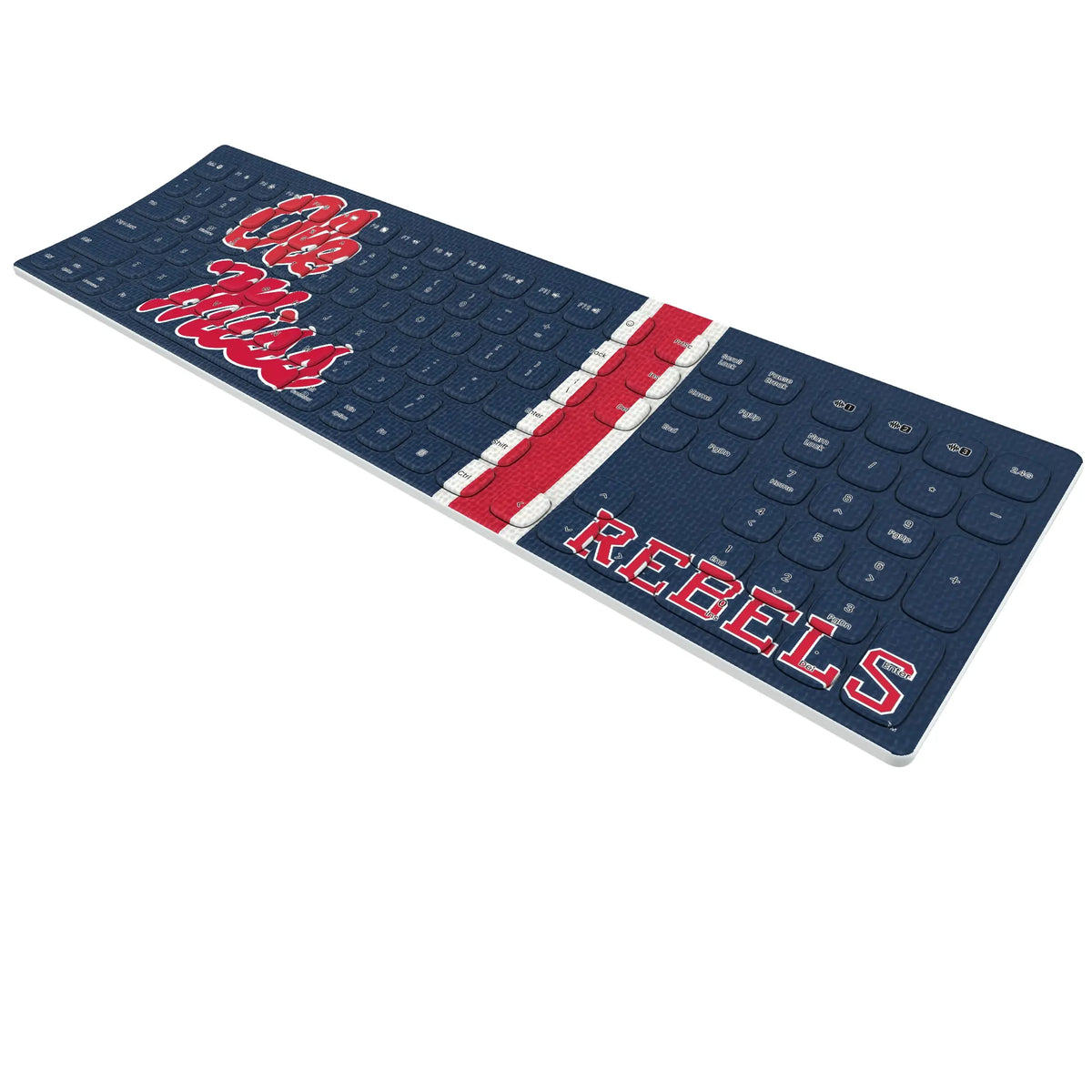 University of Mississippi Rebels Stripe KKB605 Curved Wireless Keyboard - Isometric View